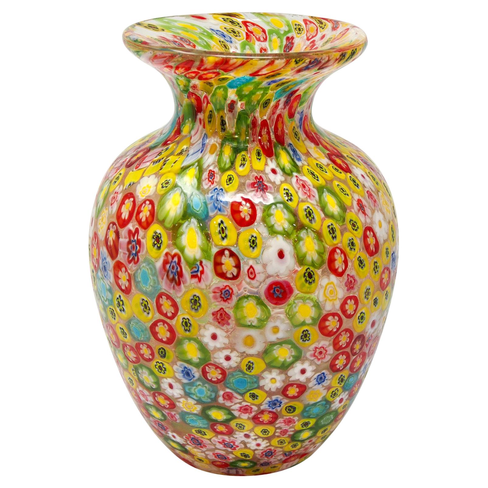 Vintage Red Yellow Green Murano Glass Millefiori Murrine Vase at 1stDibs |  murano millefiori vase