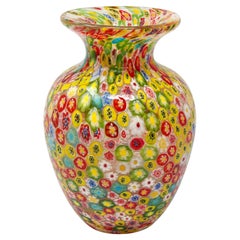 Vintage Red Yellow Green Murano Glass Millefiori Murrine Vase