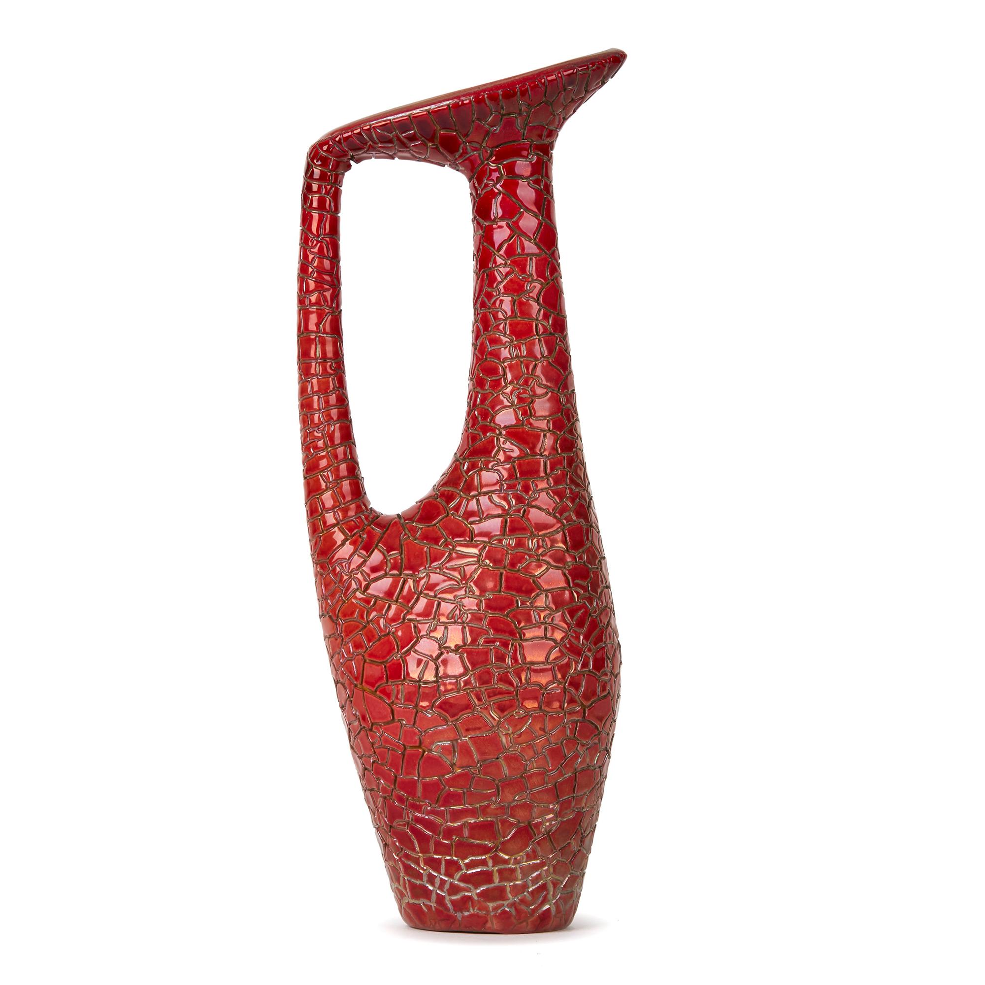 Mid-Century Modern Vintage Red Zsolnay Flambe Eosin Jug Vase By Gabriella Törsök, circa 1950
