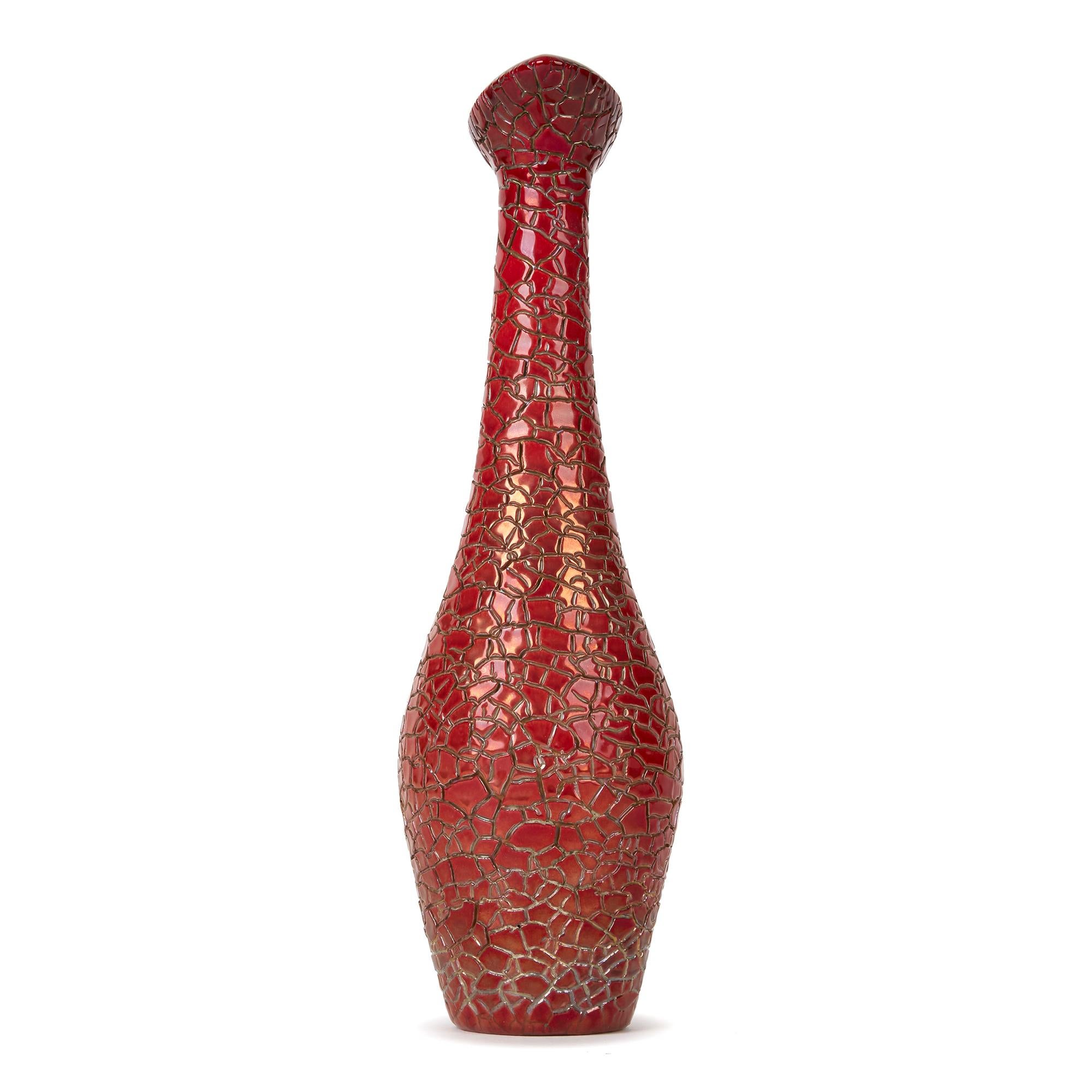 Hungarian Vintage Red Zsolnay Flambe Eosin Jug Vase By Gabriella Törsök, circa 1950