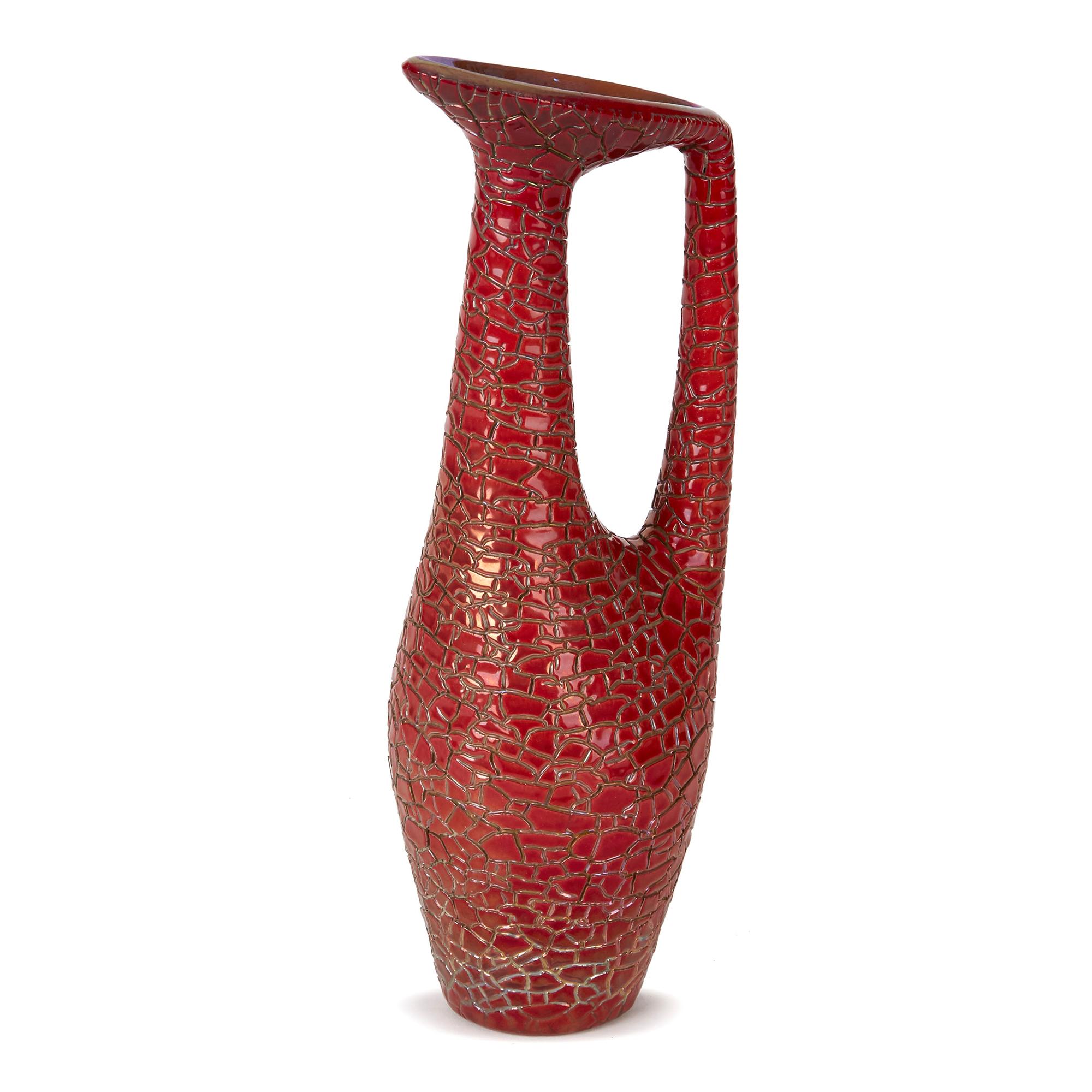 Glazed Vintage Red Zsolnay Flambe Eosin Jug Vase By Gabriella Törsök, circa 1950