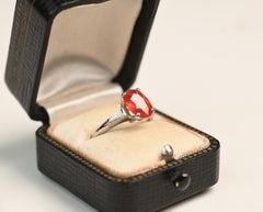 Vintage Reddish Orange Sapphire Ring. GIA 2ct Oval Sapphire Diamond Platinum