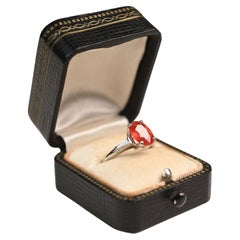 Vintage Reddish Orange Sapphire Ring. GIA 2ct Oval Sapphire Diamond Platinum