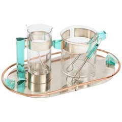 Vintage Rede Guzzini Glass/ Ice Lucite Martini Jug, Ice Bucket and Tray Bar Set