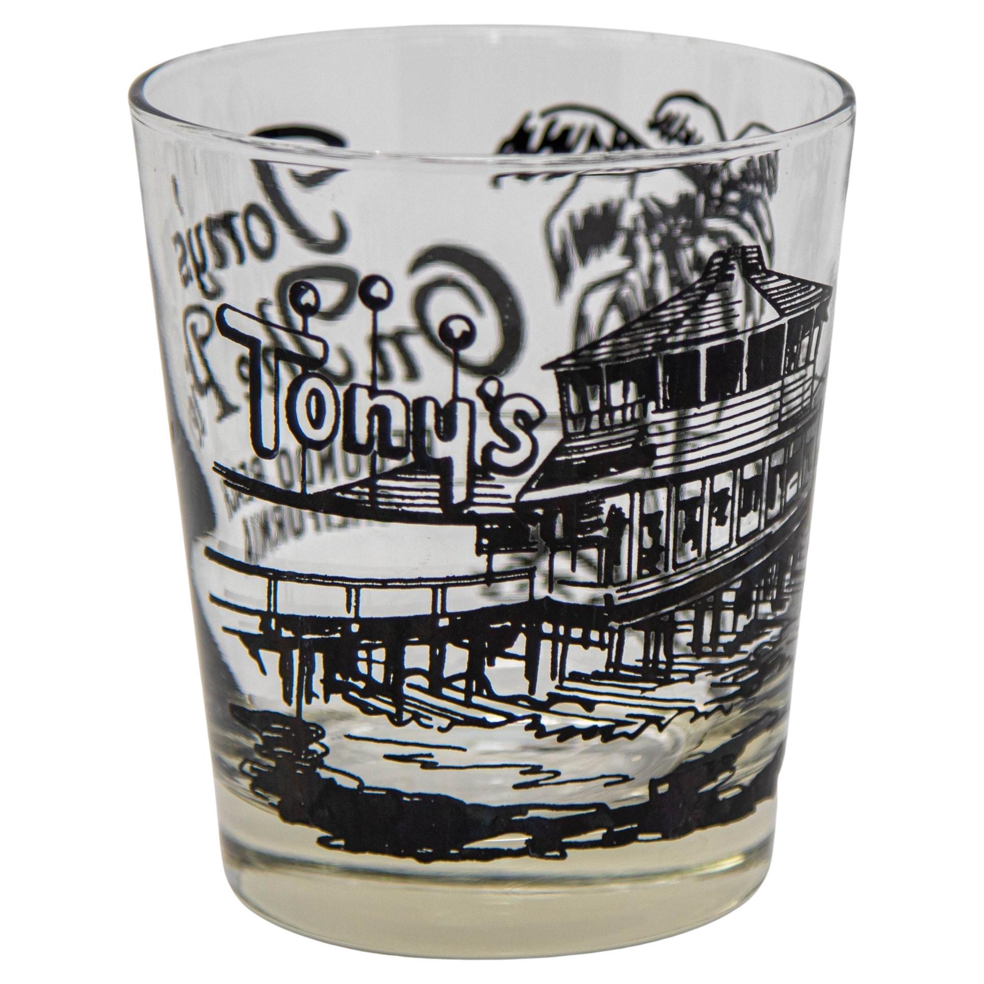 Vintage Redondo Beach California Tony’s Restaurant Cocktail Glasses 1960s For Sale