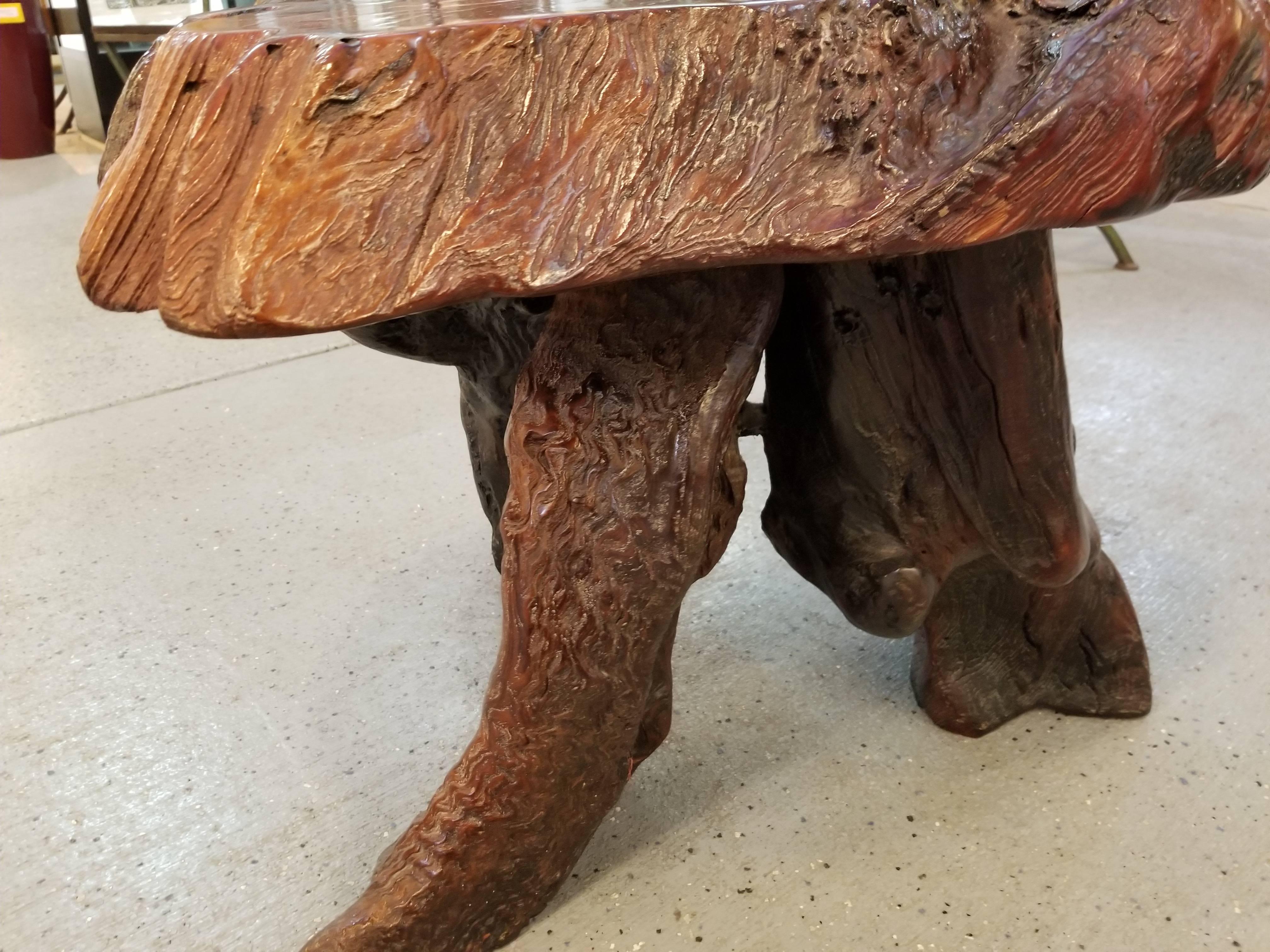 Vintage Redwood Burl and Driftwood End Table 5