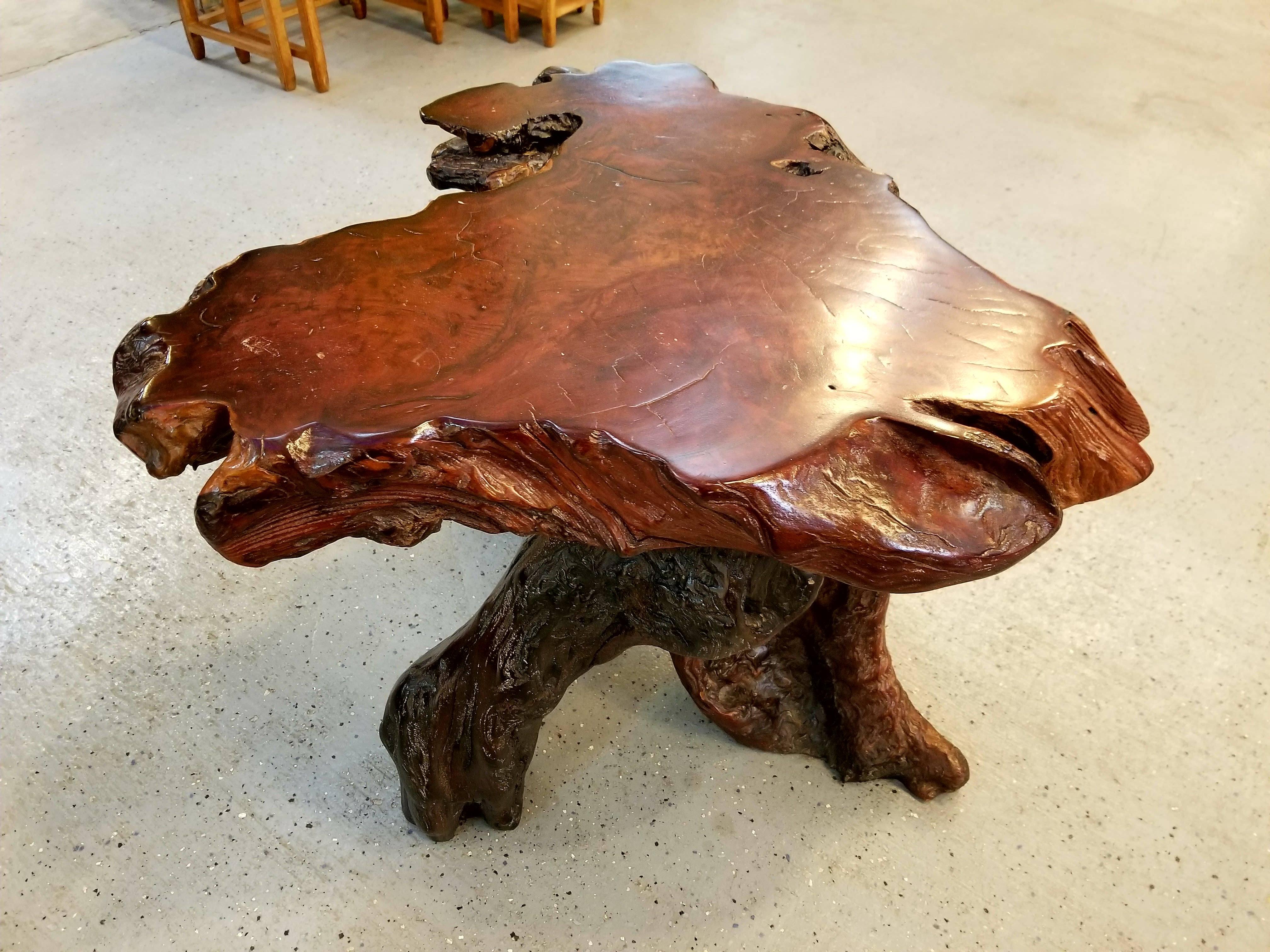 American Vintage Redwood Burl and Driftwood End Table
