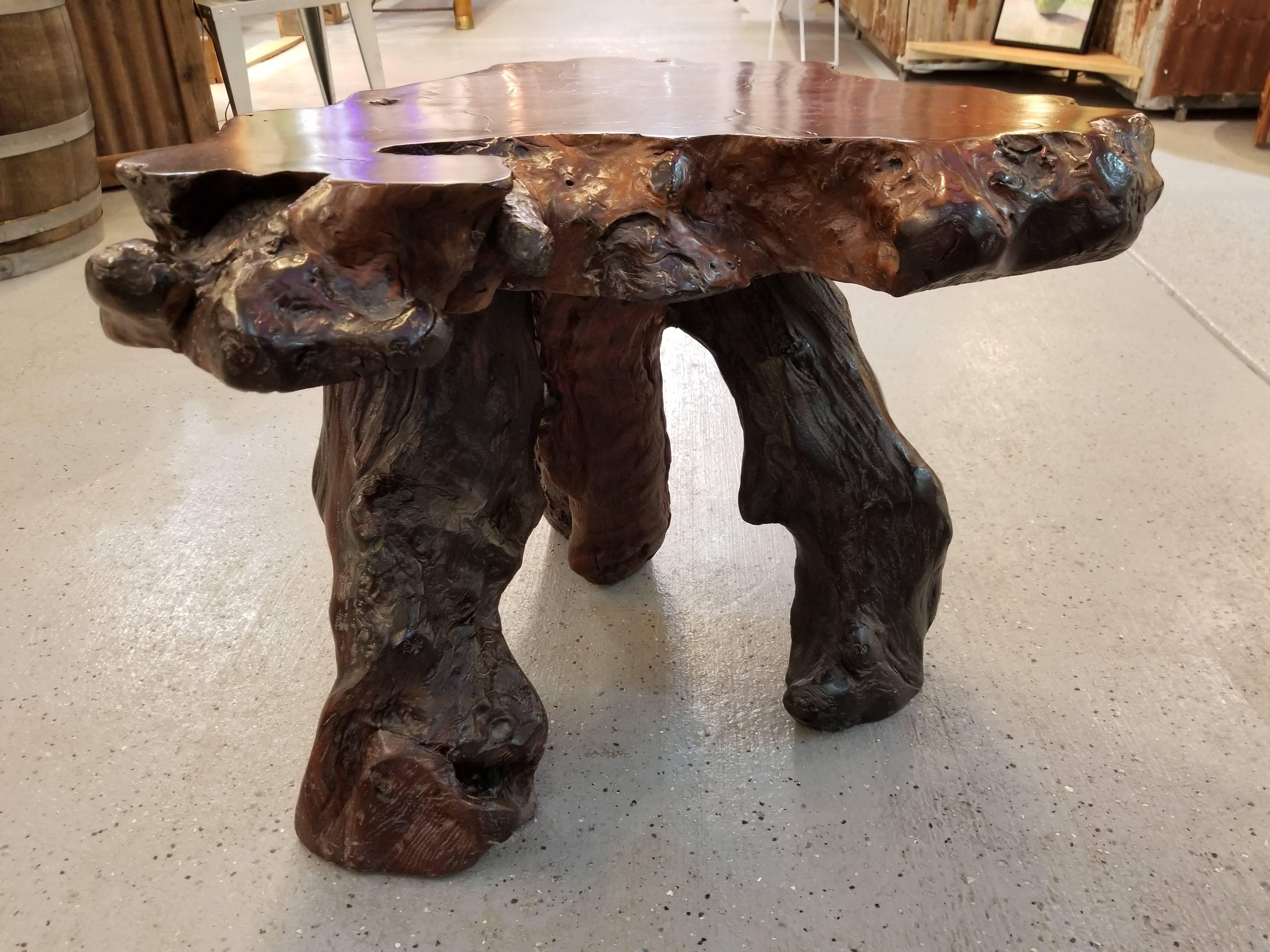 20th Century Vintage Redwood Burl and Driftwood End Table