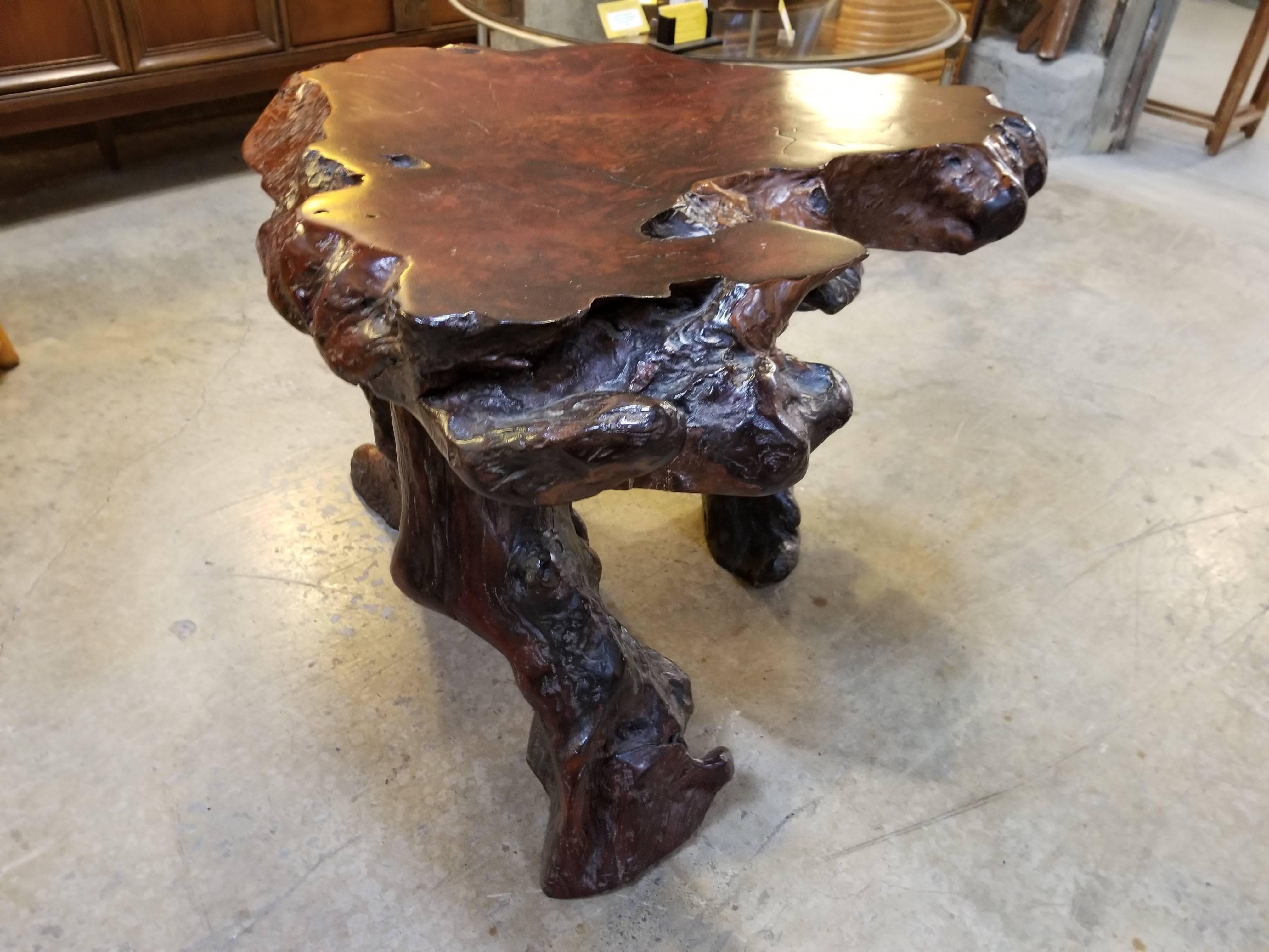Vintage Redwood Burl and Driftwood End Table 1