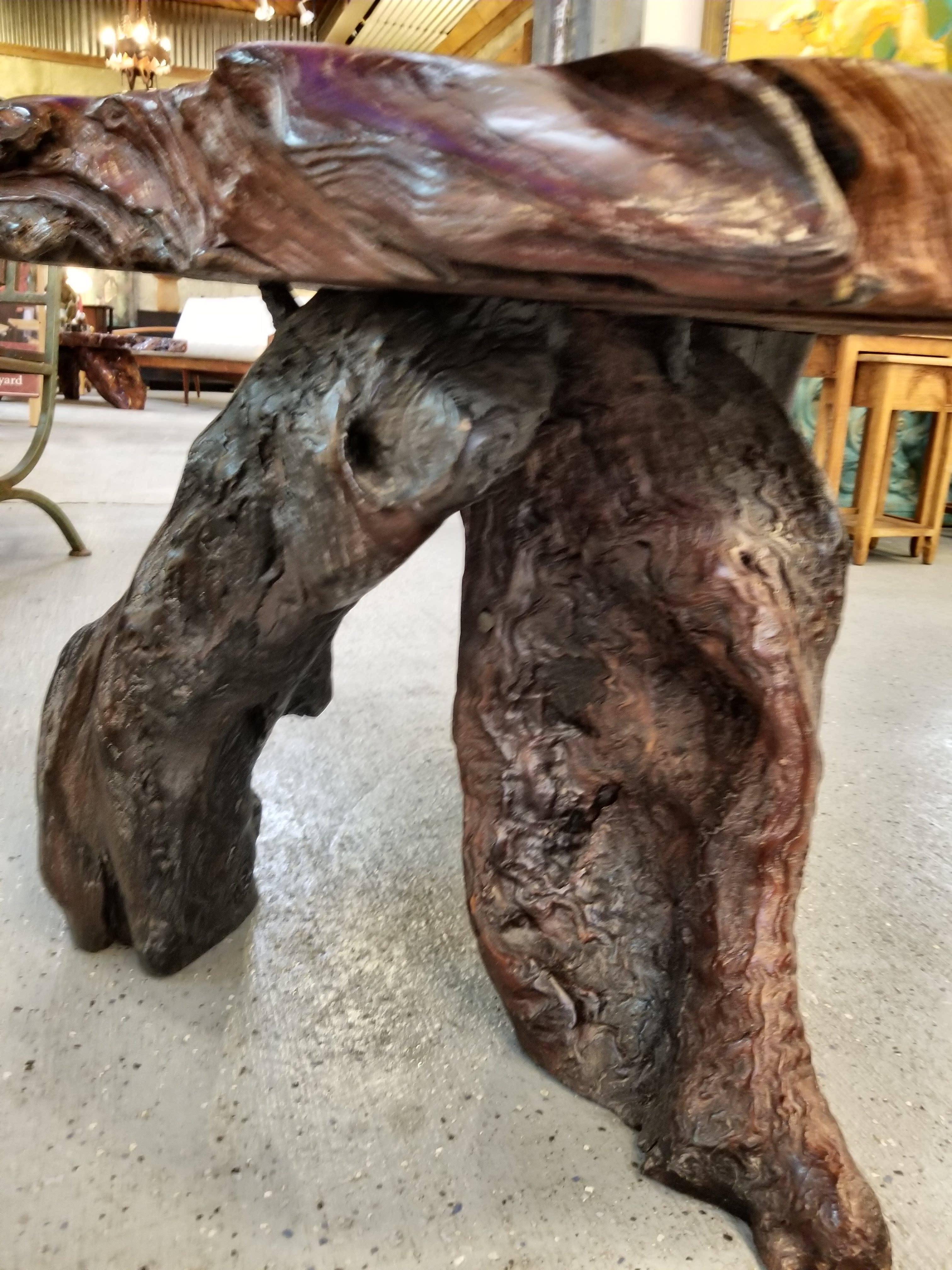 Vintage Redwood Burl and Driftwood End Table 4