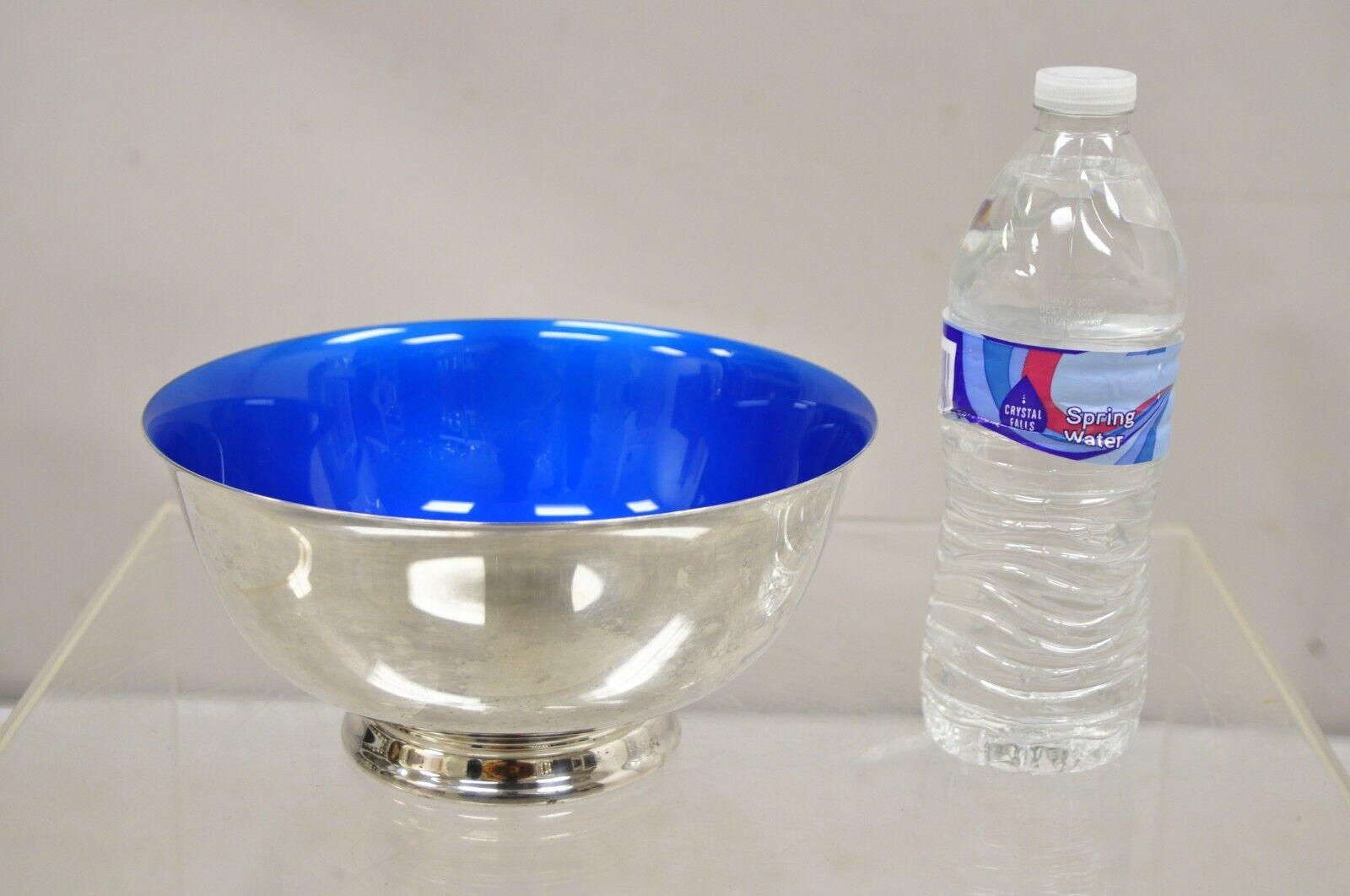 Vintage Reed & Barton Azure Blue Enamel Silver Plated Modern Round Serving Bowl 6