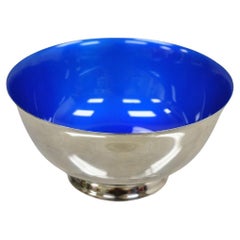 Vintage Reed & Barton Azure Blue Enamel Silver Plated Modern Round Serving Bowl