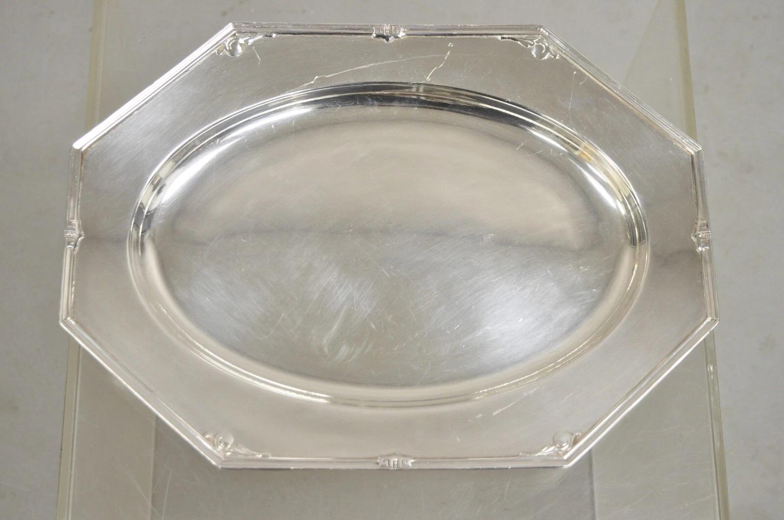 Vintage Reed & Barton Edwardian Silver Plated Octagonal Serving Platter Tray For Sale 5