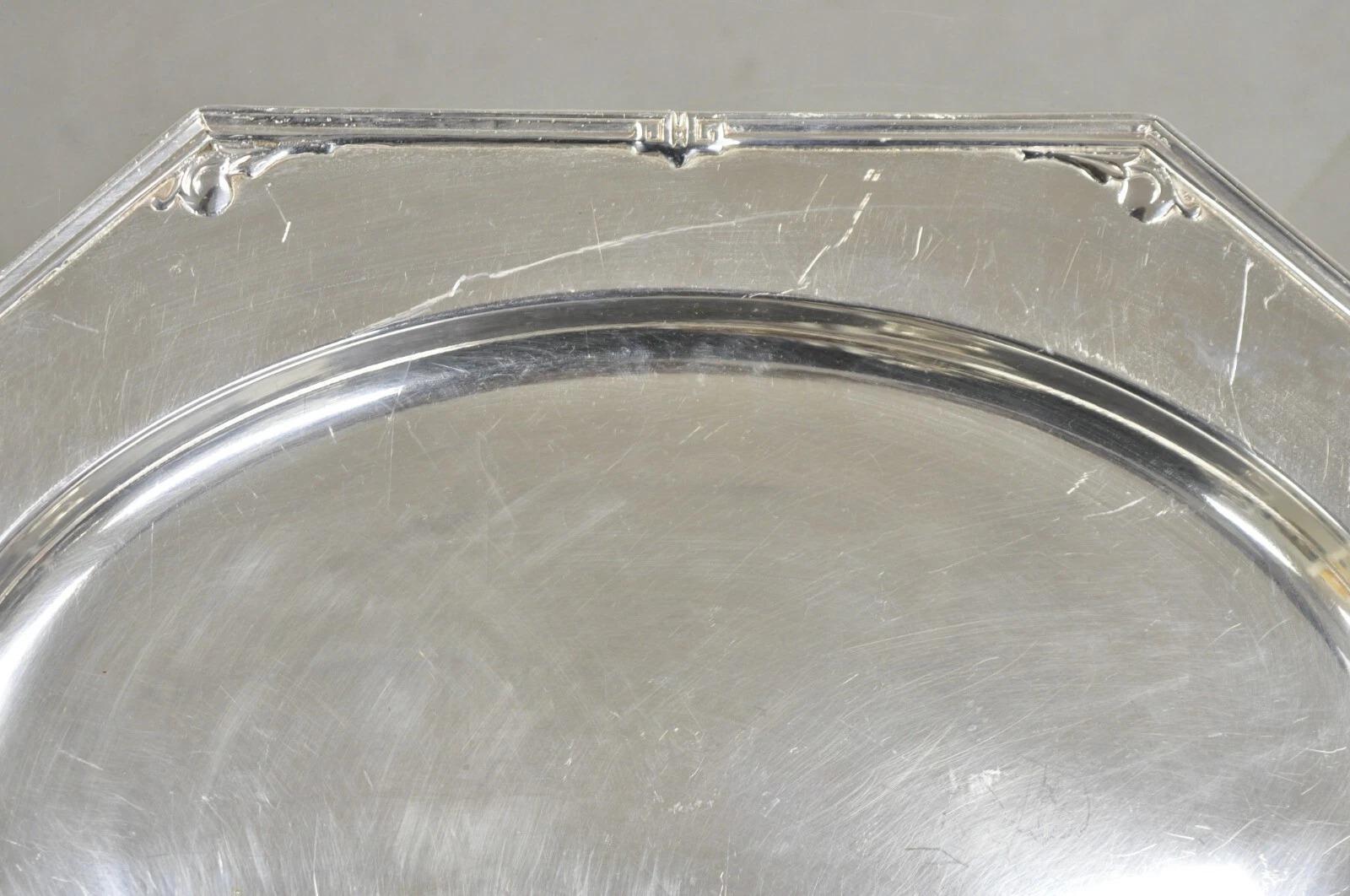 Unknown Vintage Reed & Barton Edwardian Silver Plated Octagonal Serving Platter Tray For Sale