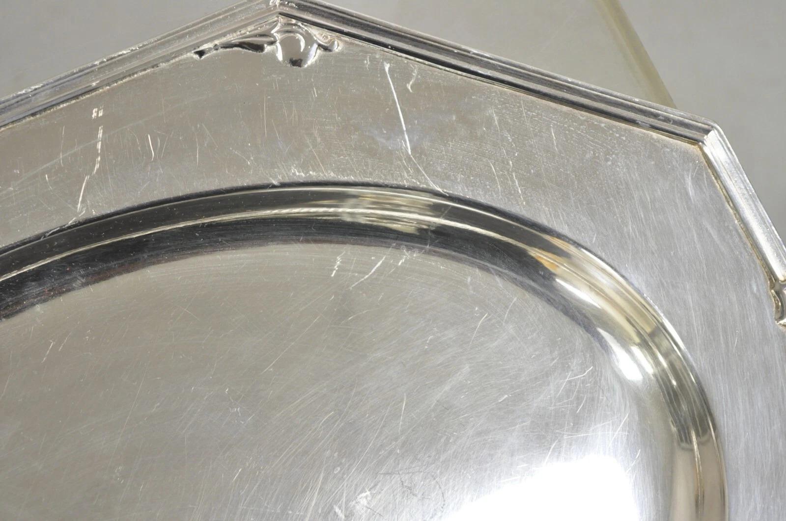 Vintage Reed & Barton Edwardian Silver Plated Octagonal Serving Platter Tray For Sale 1