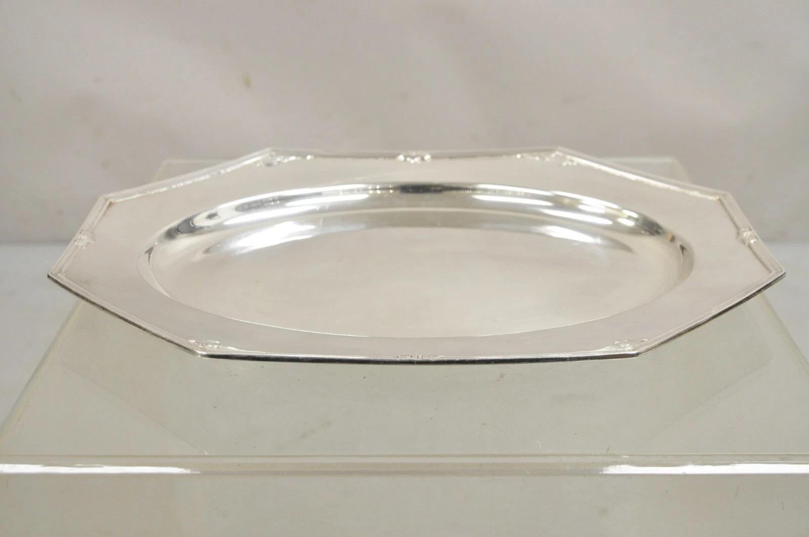 Vintage Reed & Barton Edwardian Silver Plated Octagonal Serving Platter Tray For Sale 3