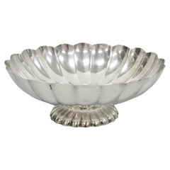 Vintage Reed & Barton Modern Silver Plated Oval Scalloped Pedestal Fruit Bowl