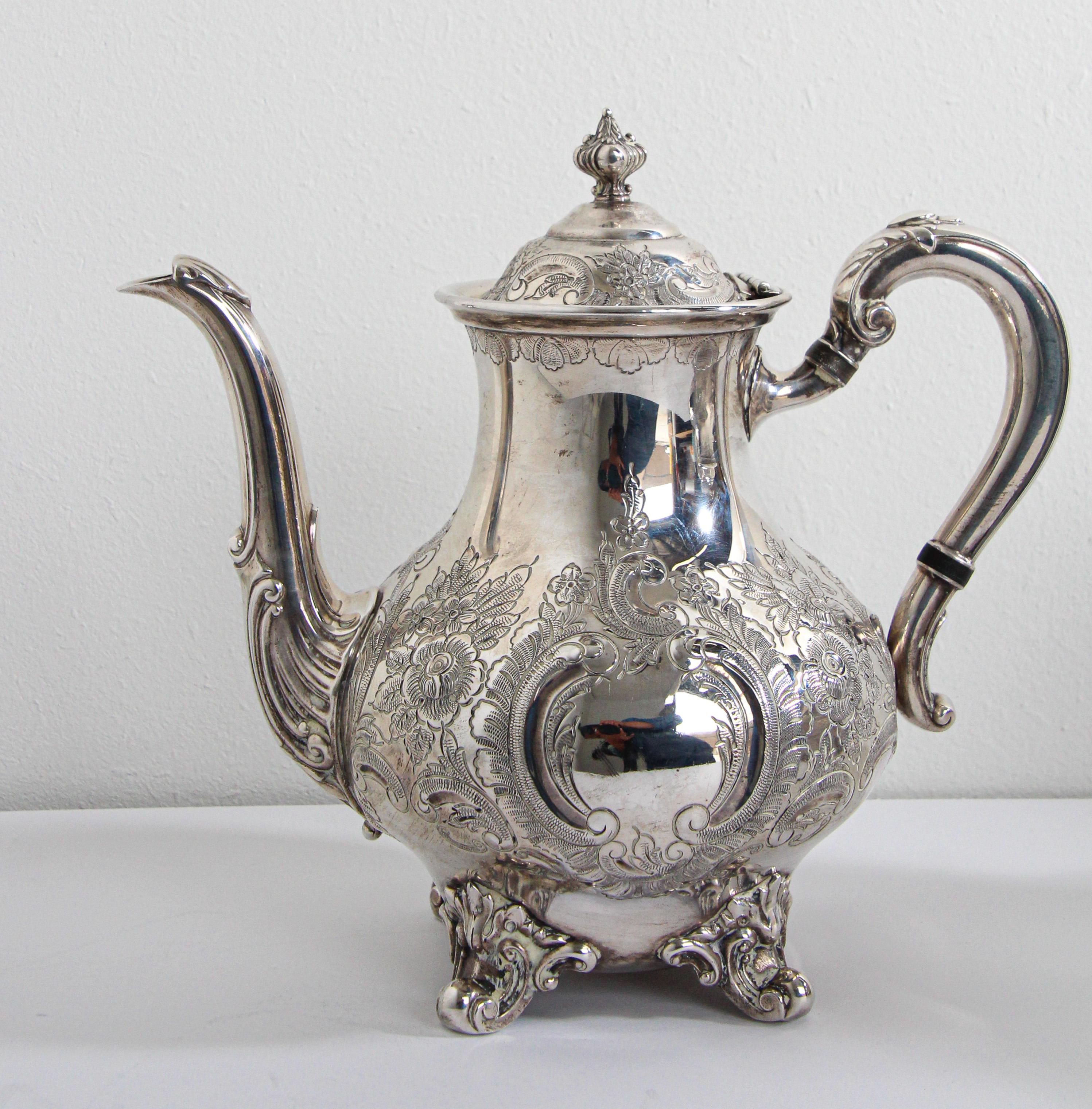 Silver Plate Vintage Reed & Barton Regent Hand Chased Tea and Coffee Set Service