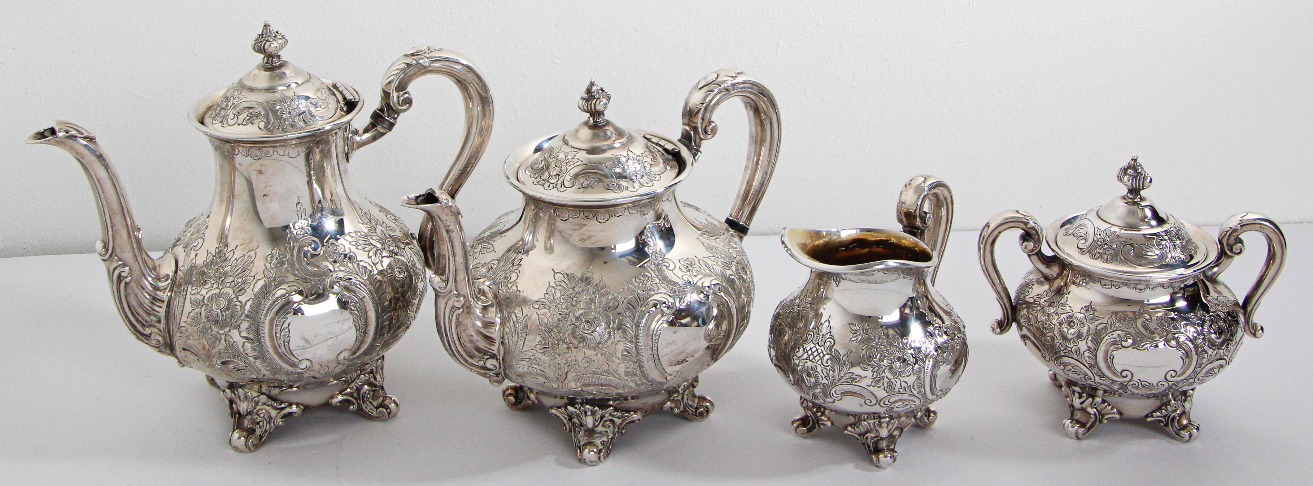 Hand-Crafted Vintage Reed & Barton Regent Hand Chased Tea and Coffee Set Service For Sale