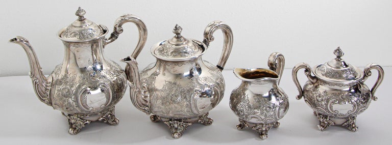 Silver Plate Vintage Reed & Barton Regent Hand Chased Tea and Coffee Set Service For Sale