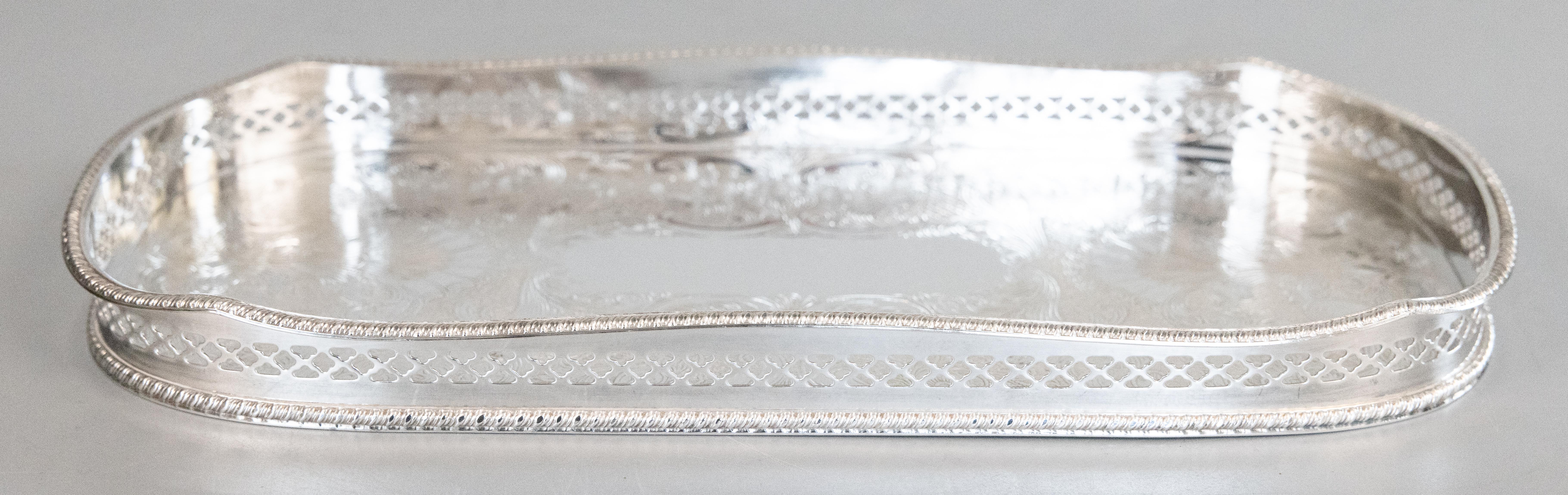 British Mid Century English Sheffield Reed & Barton Silver Plate Gallery Dresser Tray For Sale