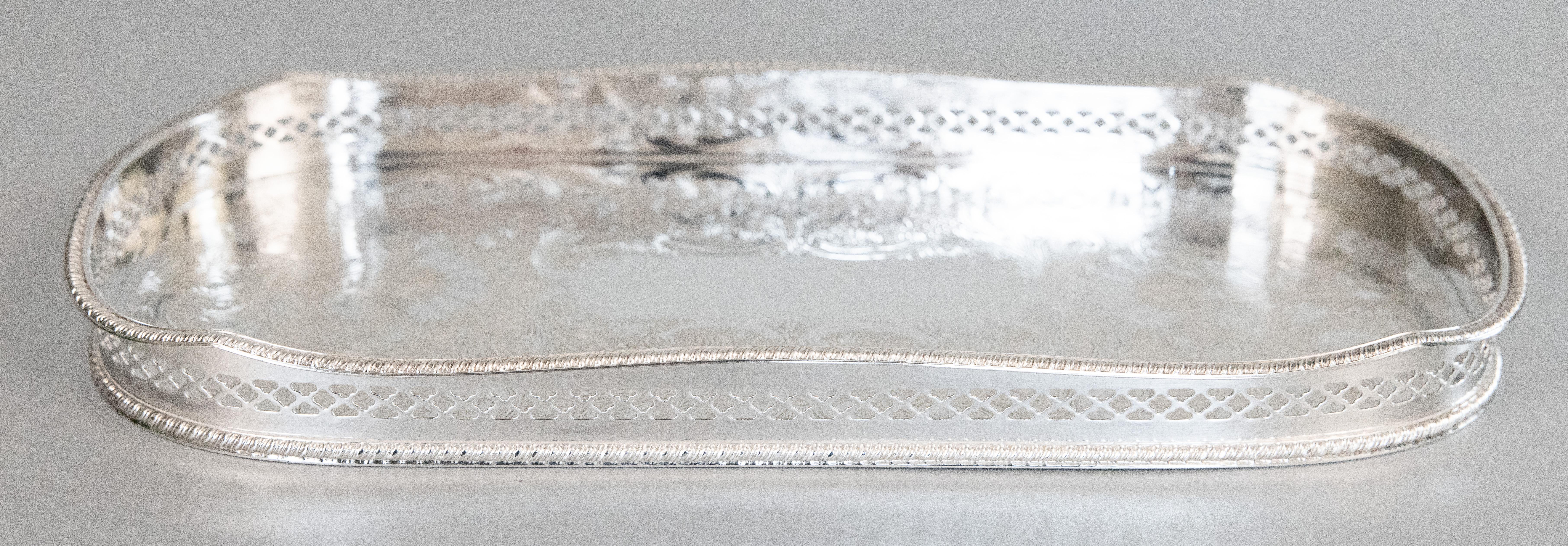 20th Century Mid Century English Sheffield Reed & Barton Silver Plate Gallery Dresser Tray For Sale
