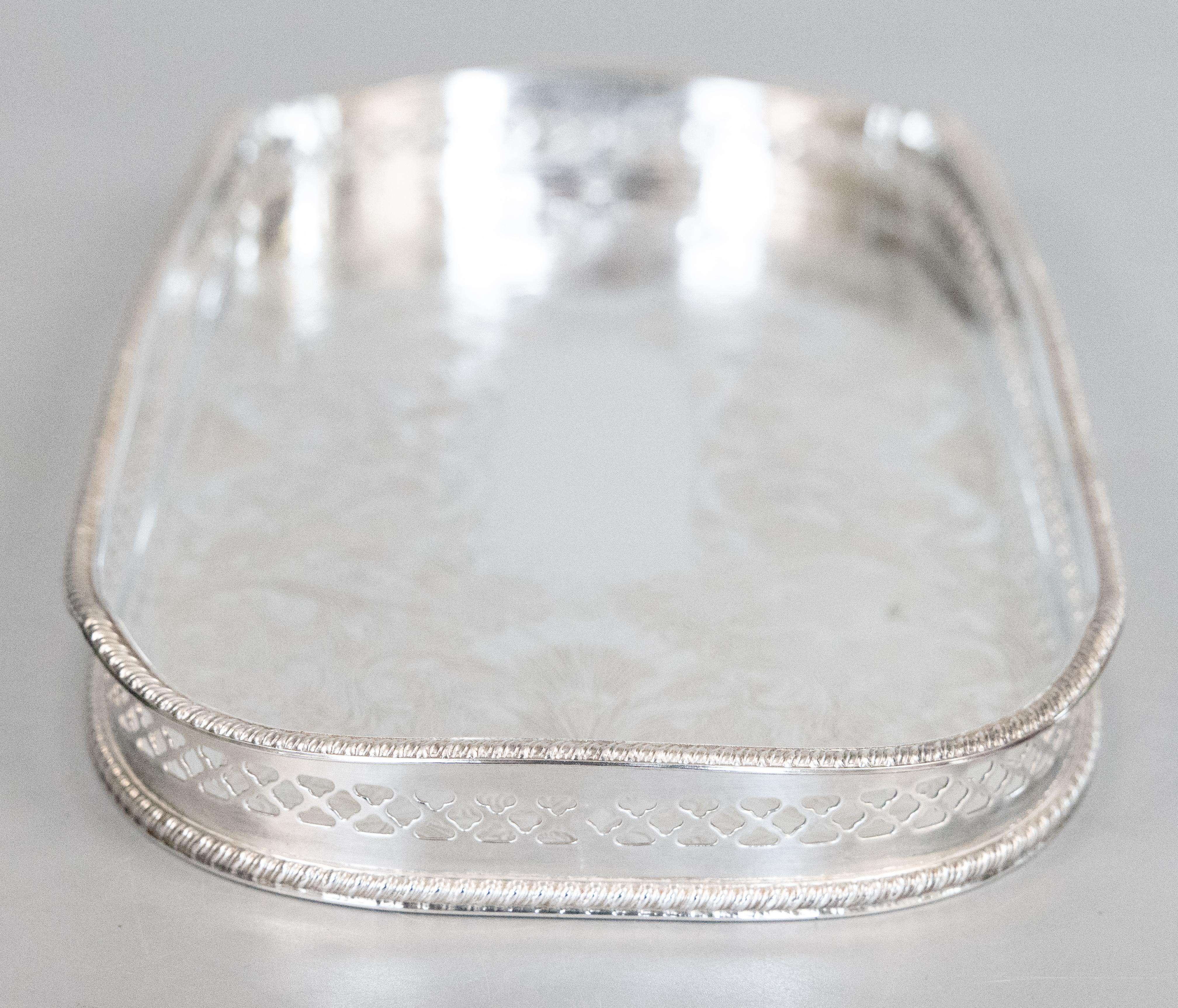 Mid Century English Sheffield Reed & Barton Silver Plate Gallery Dresser Tray For Sale 1