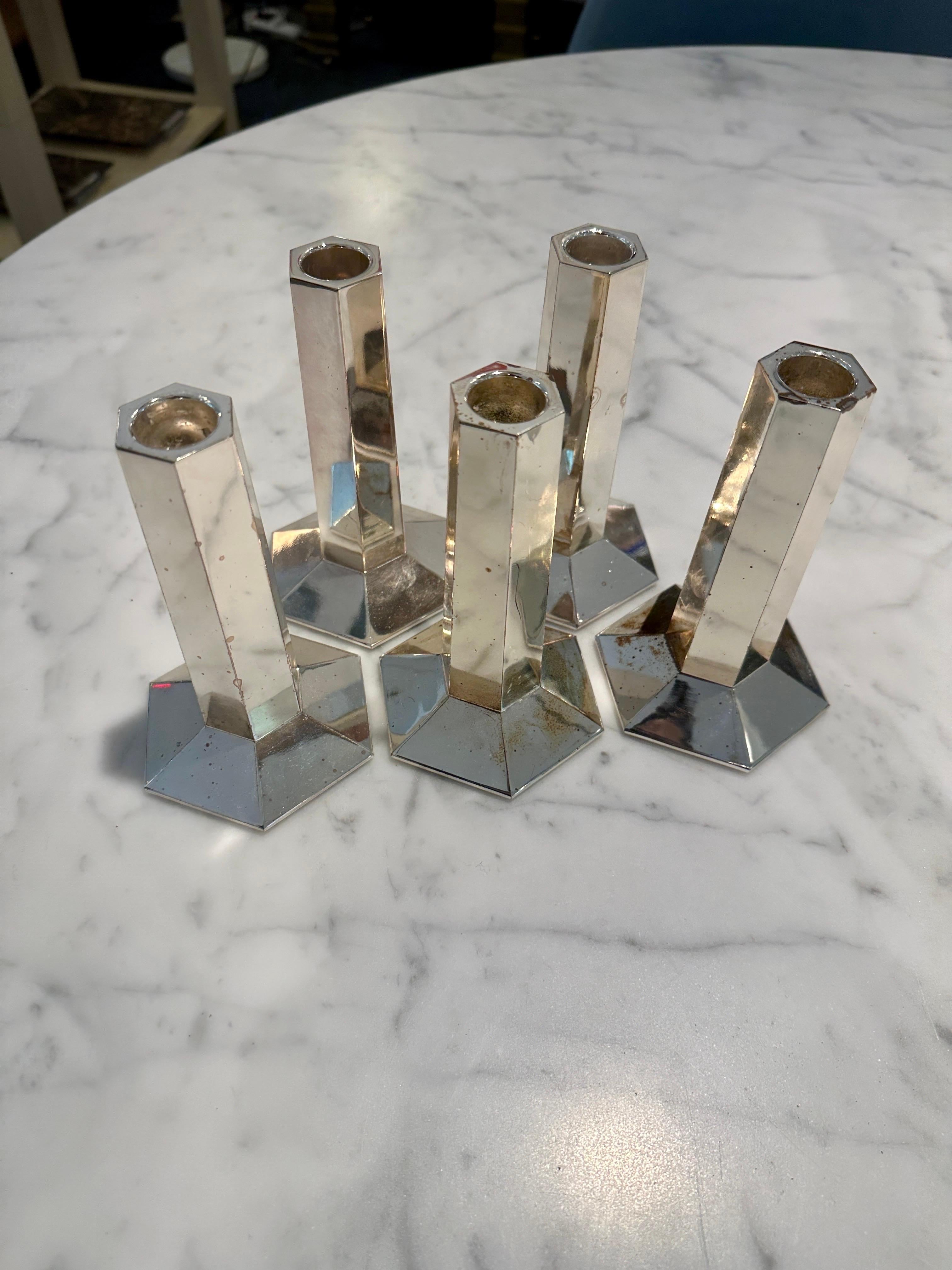American Vintage Reed & Barton Silver-plated Octagonal Candleholders - Set of 5 For Sale