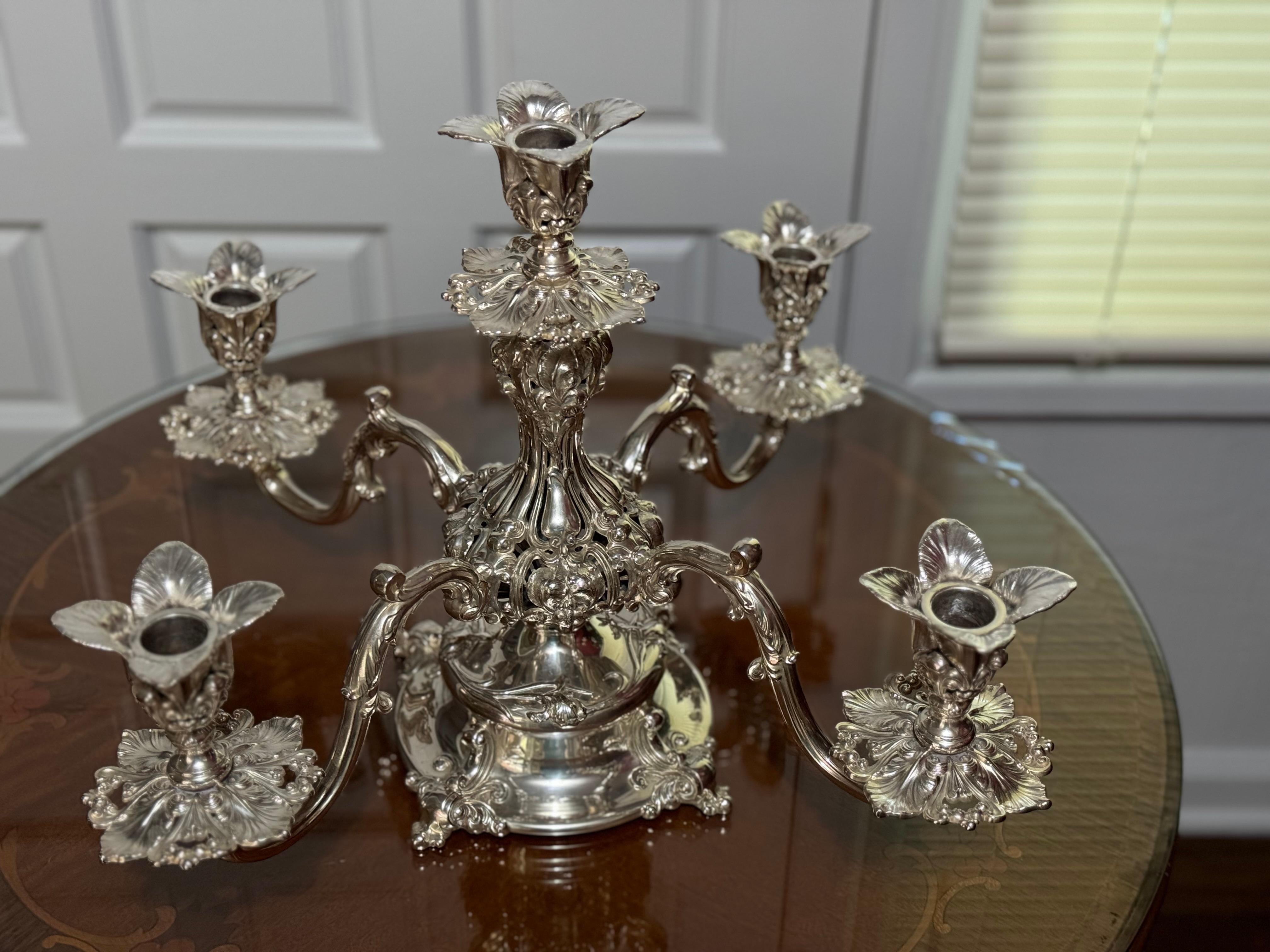 Vintage Reed & Bartron (166 Silverplate, Hollowware) Epergne with Glass Liners 3