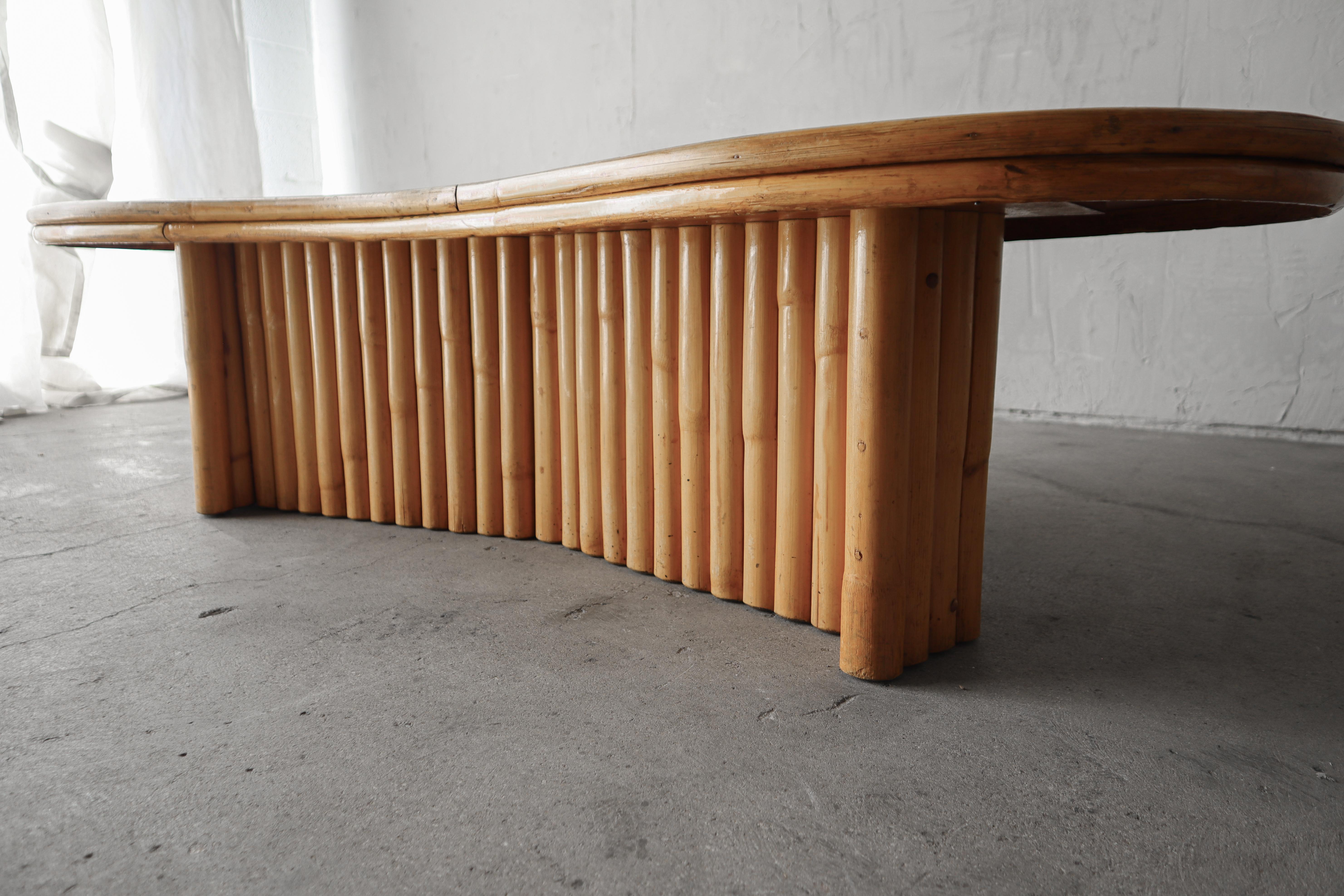 20th Century Vintage Reeded Bamboo Biomorphic Coffee Table For Sale