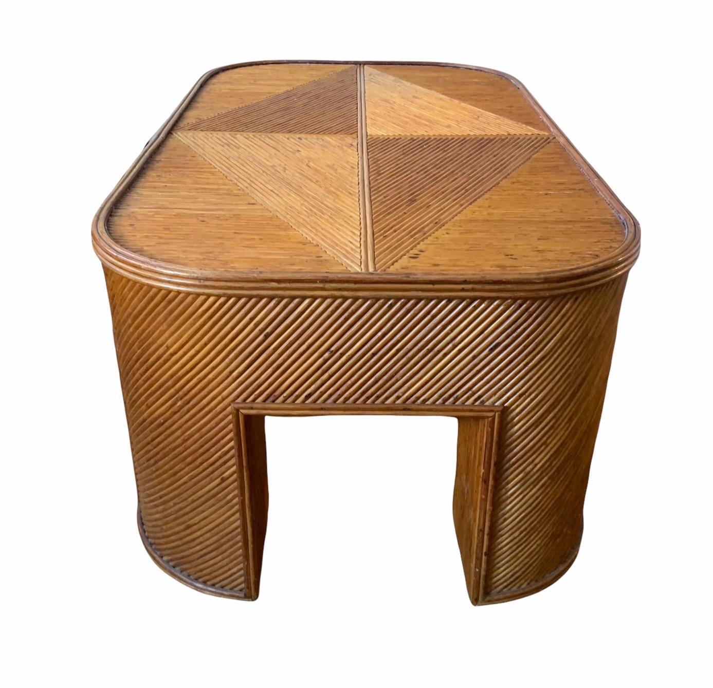 Bohemian Hollywood Regency Gabriella Crespi Style Split Pencil Reed Rattan Table