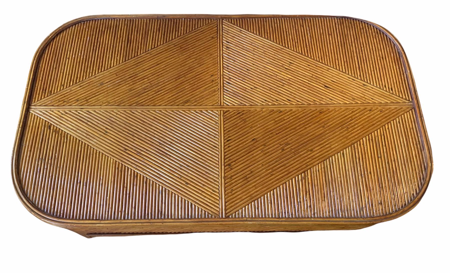 Hong Kong Hollywood Regency Gabriella Crespi Style Split Pencil Reed Rattan Table