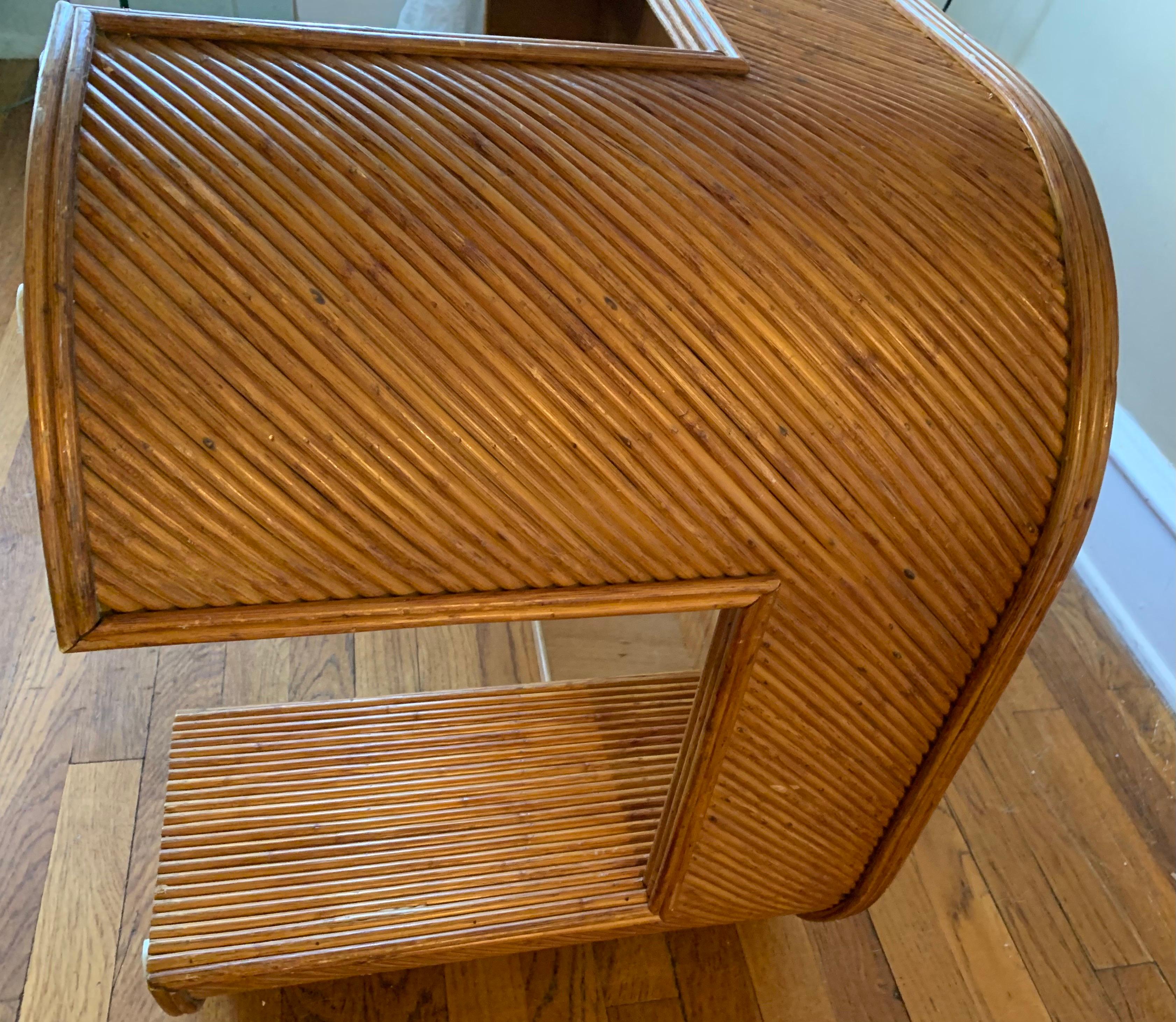 Hollywood Regency Gabriella Crespi Style Split Pencil Reed Rattan Table In Good Condition In Philadelphia, PA