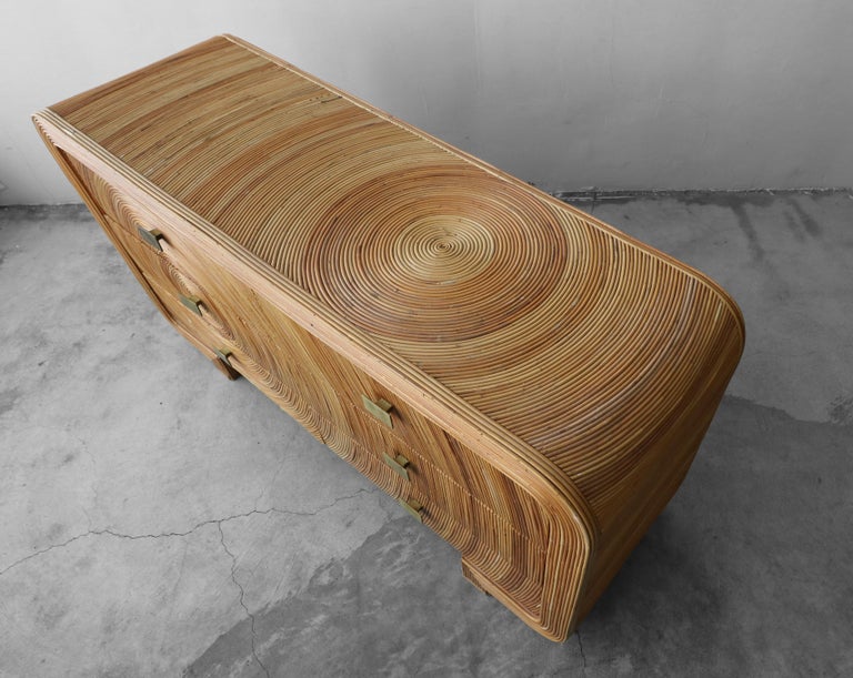 Vintage Reeded Bamboo Wicker Rattan Dresser Credenza For Sale at