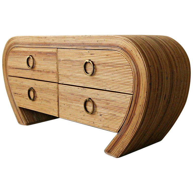 Vintage Reeded Bamboo Wicker Rattan Dresser Credenza at 1stDibs