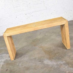Vintage Reeded Rattan Waterfall Style Console Table or Sofa Table with Chevron