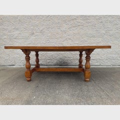 Vintage Refectory Style Dining Table With Turned Baluster Legs & Trestle Base