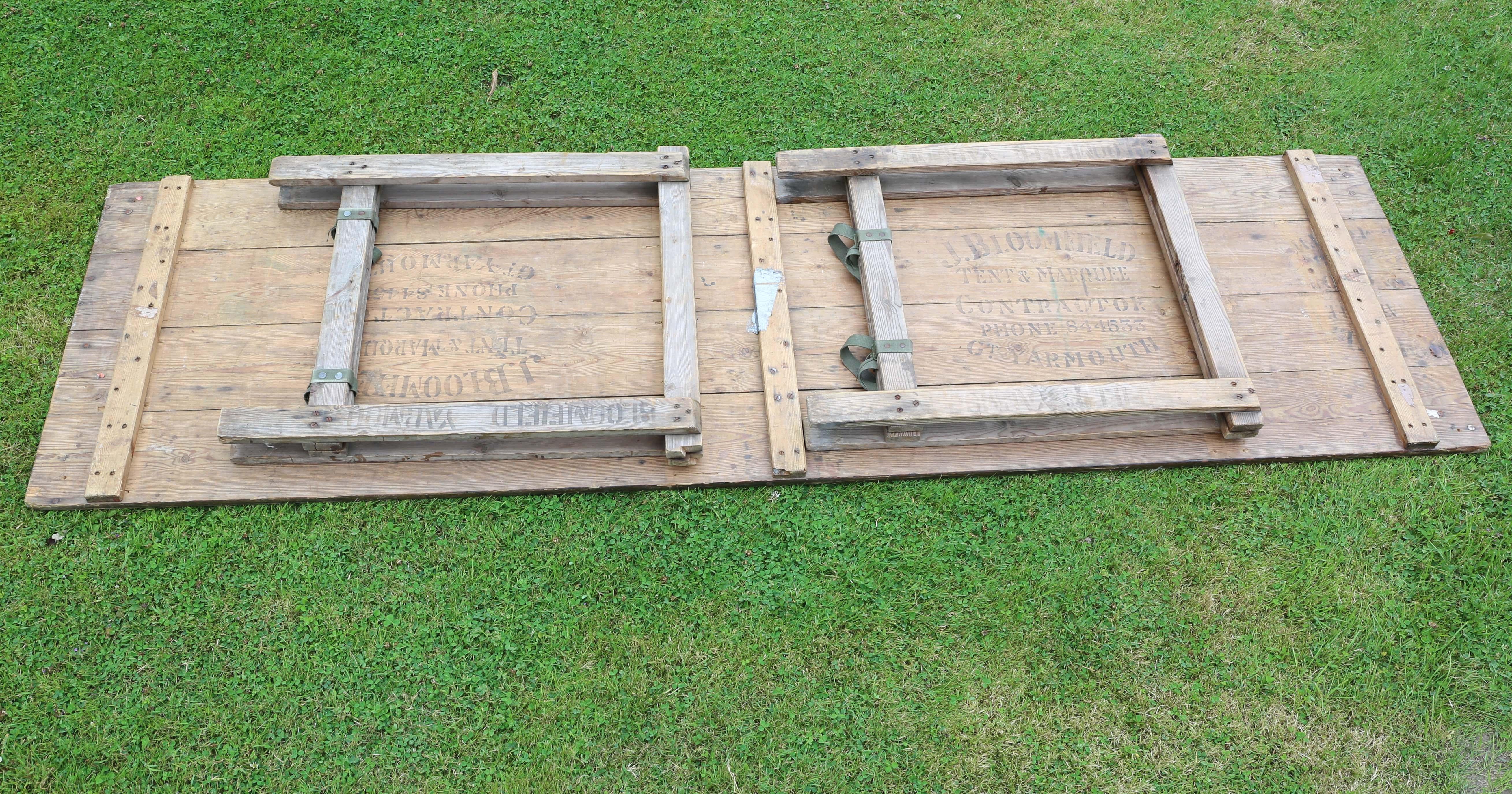 Mid-20th Century Vintage refectory trestle kitchen garden dining table mid 20th Century 8' For Sale