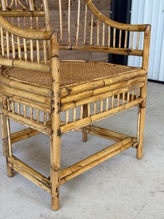 Vintage Refinished Brighton Pavilion Style Rattan Cane High-Back Armchair