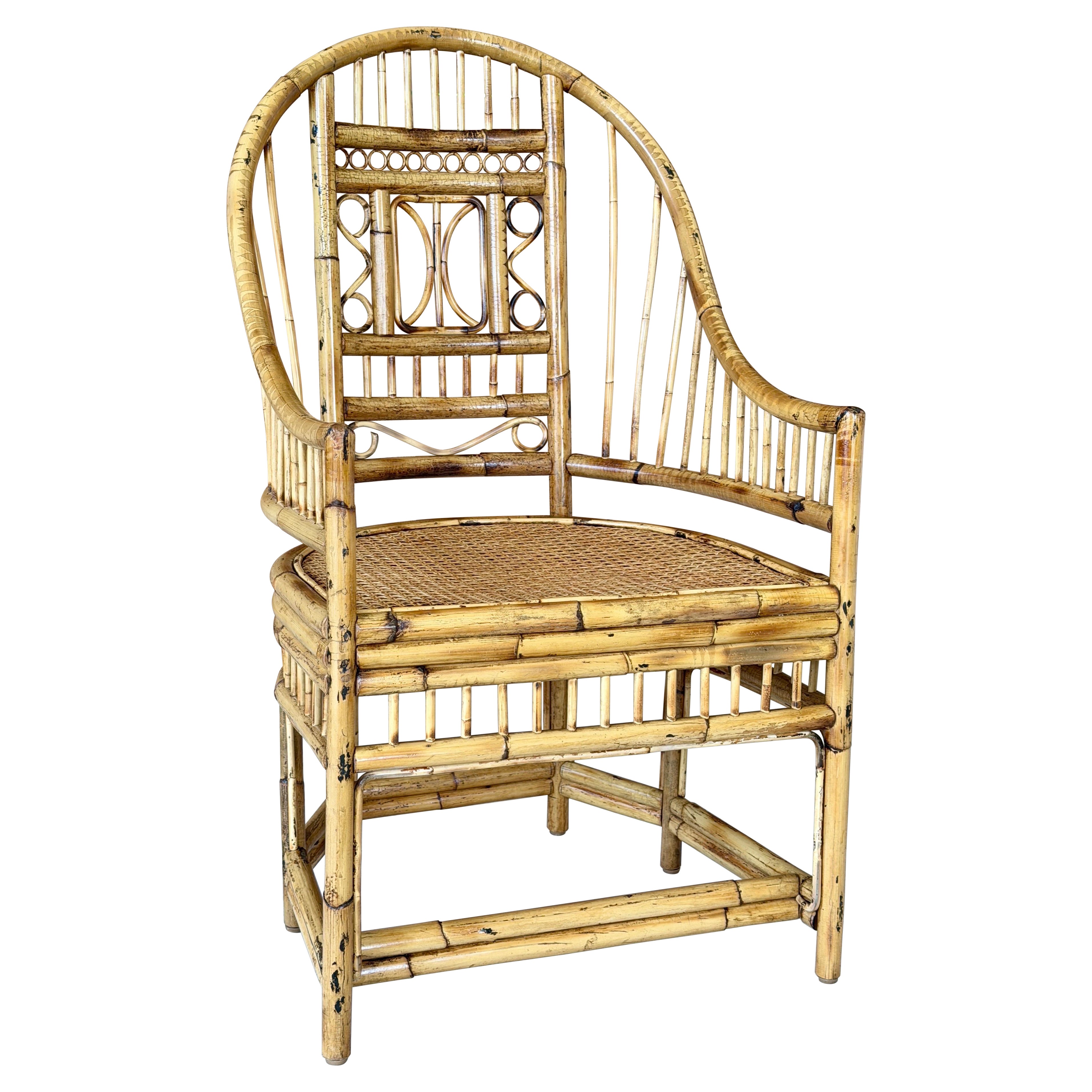 Vintage Refinished Brighton Pavilion Style Rattan Cane High-Back Armchair im Angebot