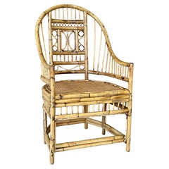 Vintage Refinished Brighton Pavilion Style Rattan Cane High-Back Armchair