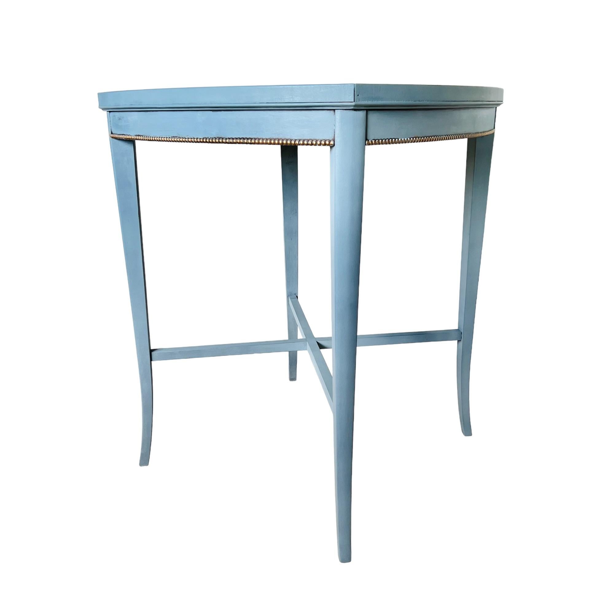 American Vintage Refinished French Blue Side Table with Gold Bead Edge