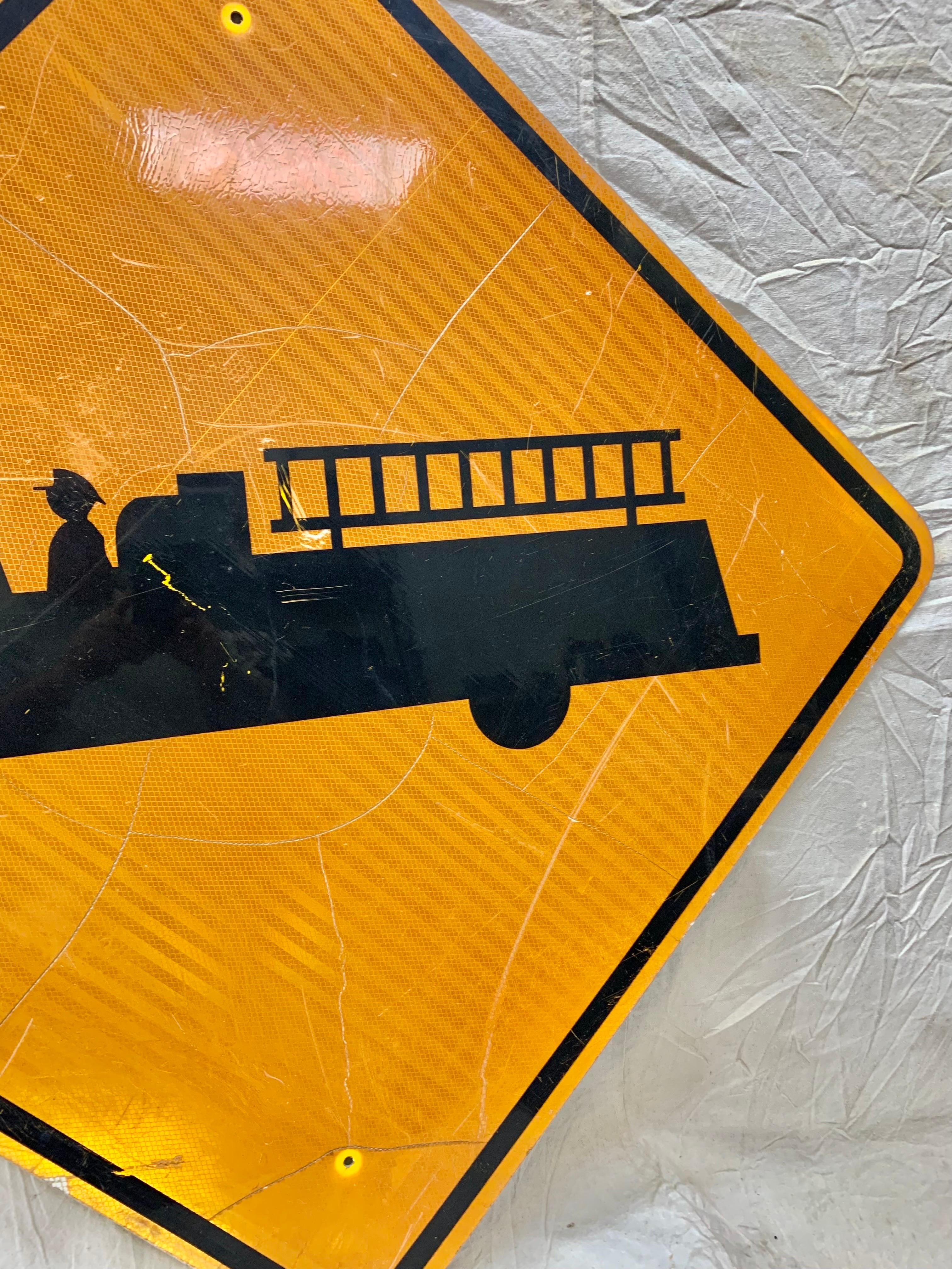 Vintage Reflective Firetruck Road Sign In Good Condition In Burton, TX