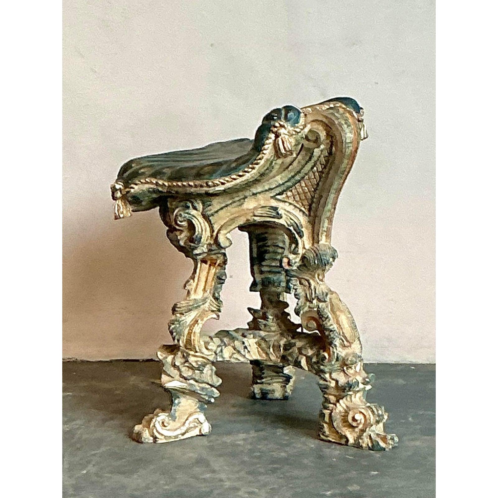Vintage Regency 16th Century Carved Tassel Low Stool For Sale 3