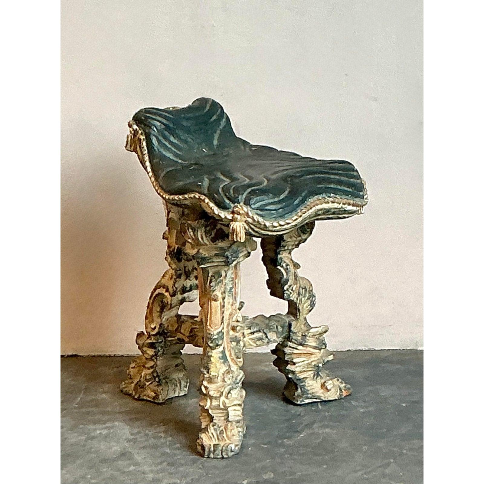 Vintage Regency 16th Century Carved Tassel Low Stool For Sale 5