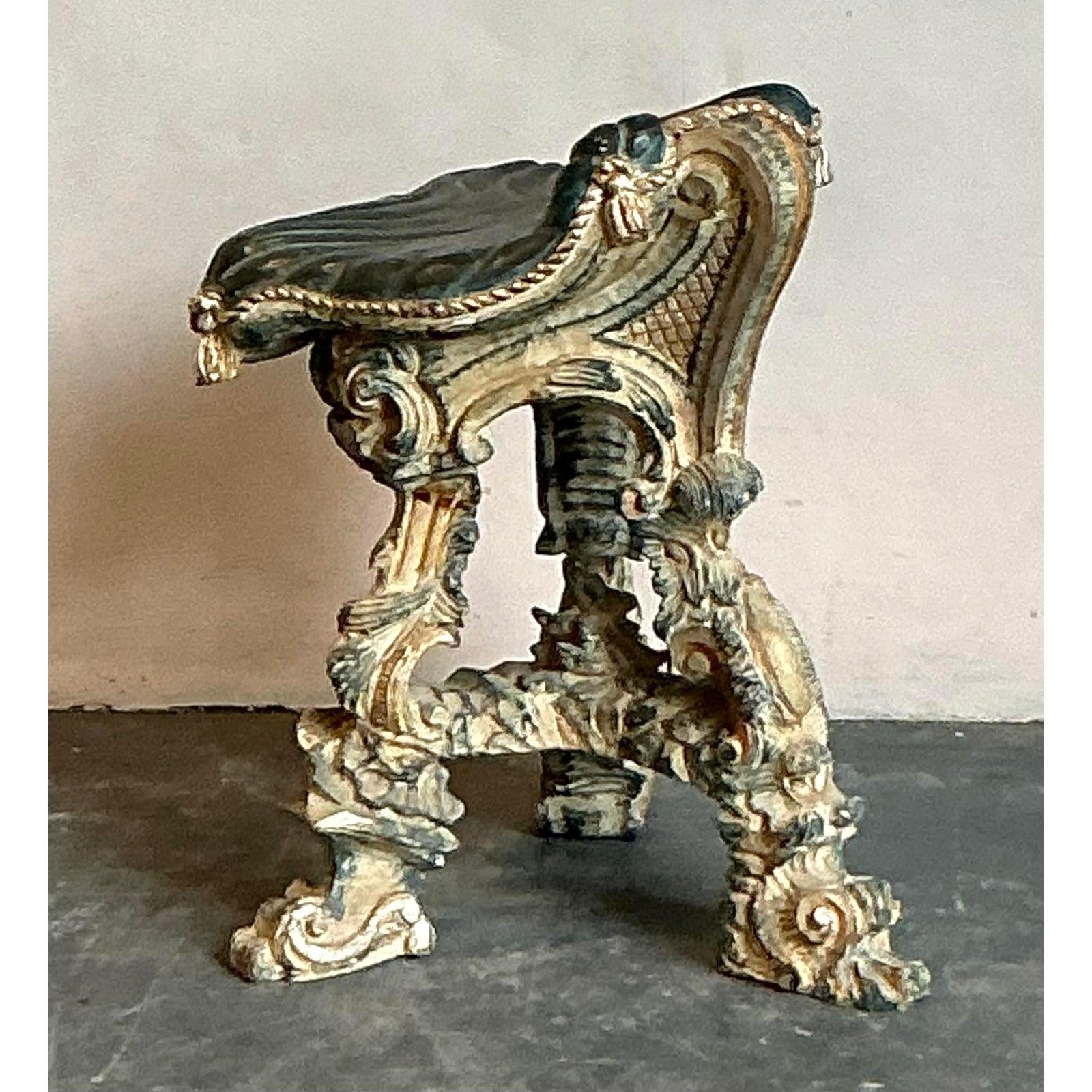 Vintage Regency 16th Century Carved Tassel Low Stool For Sale 6