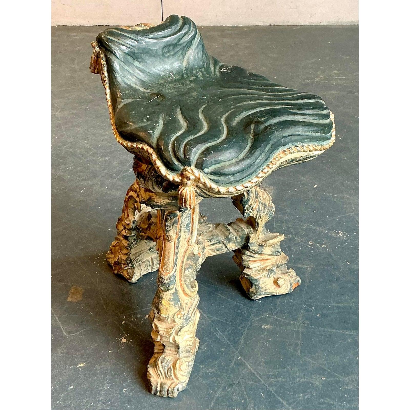 Italian Vintage Regency 16th Century Carved Tassel Low Stool For Sale