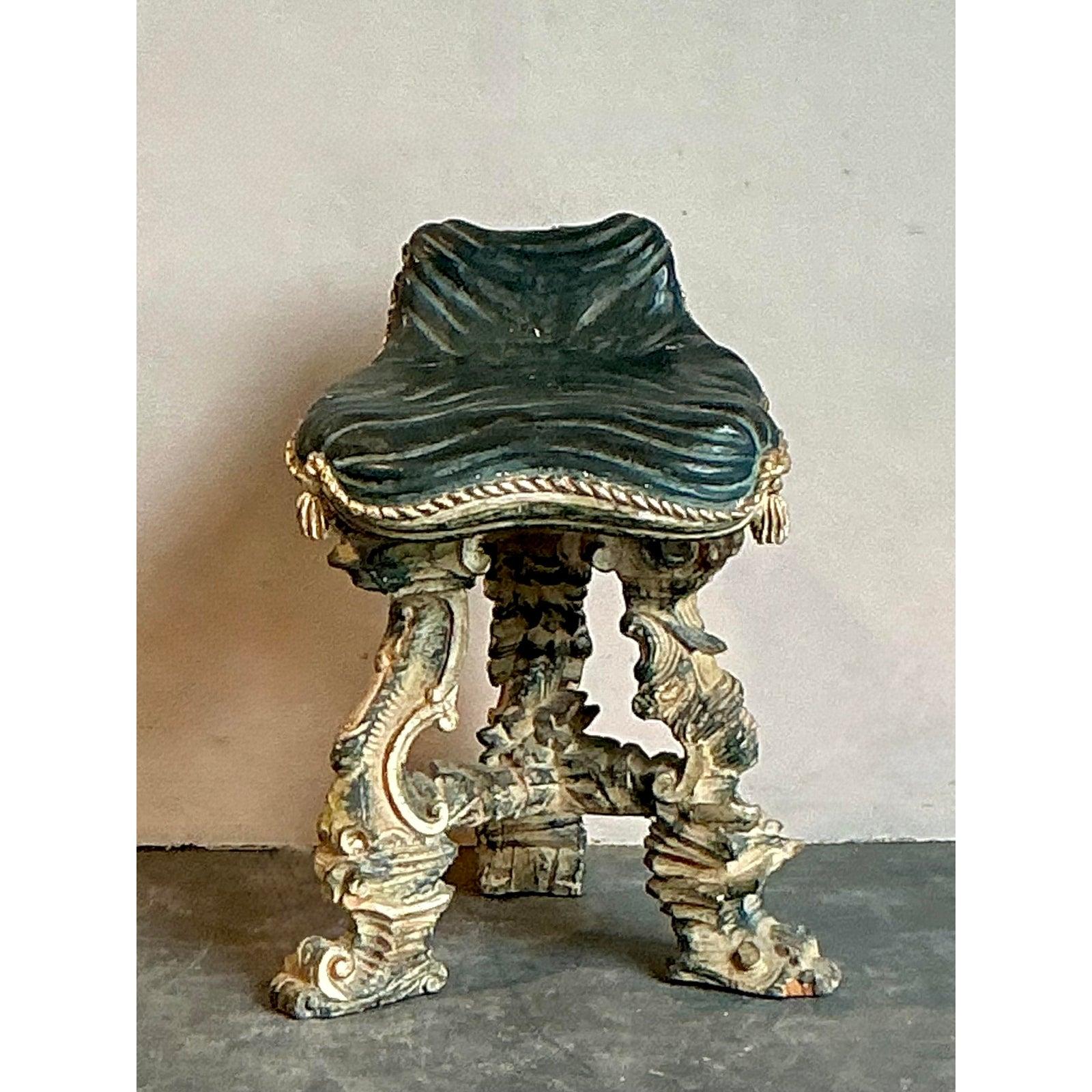 18th Century and Earlier Vintage Regency 16th Century Carved Tassel Low Stool For Sale