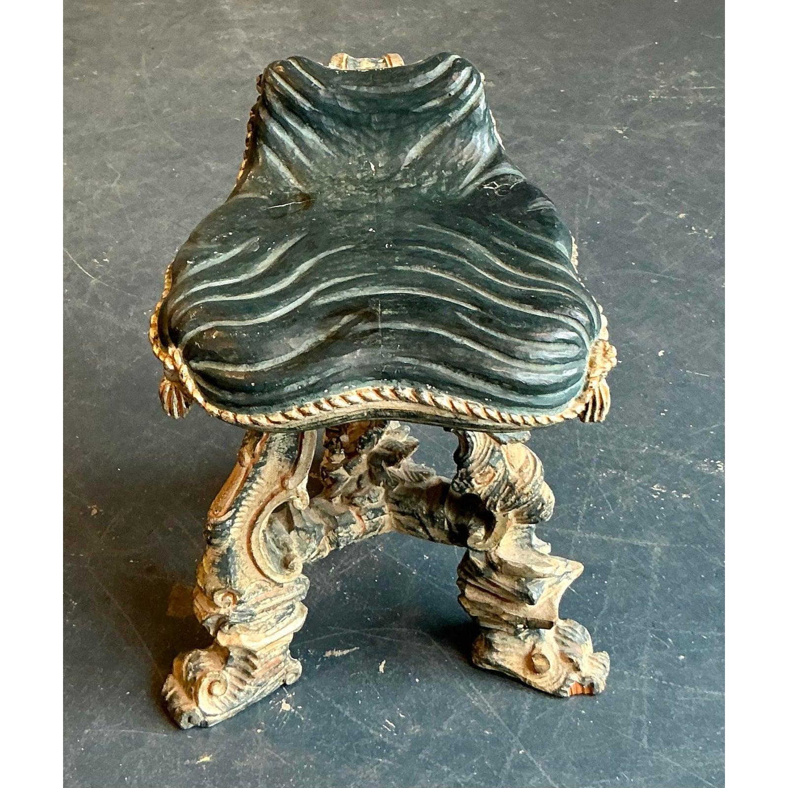 Vintage Regency 16th Century Carved Tassel Low Stool For Sale 1