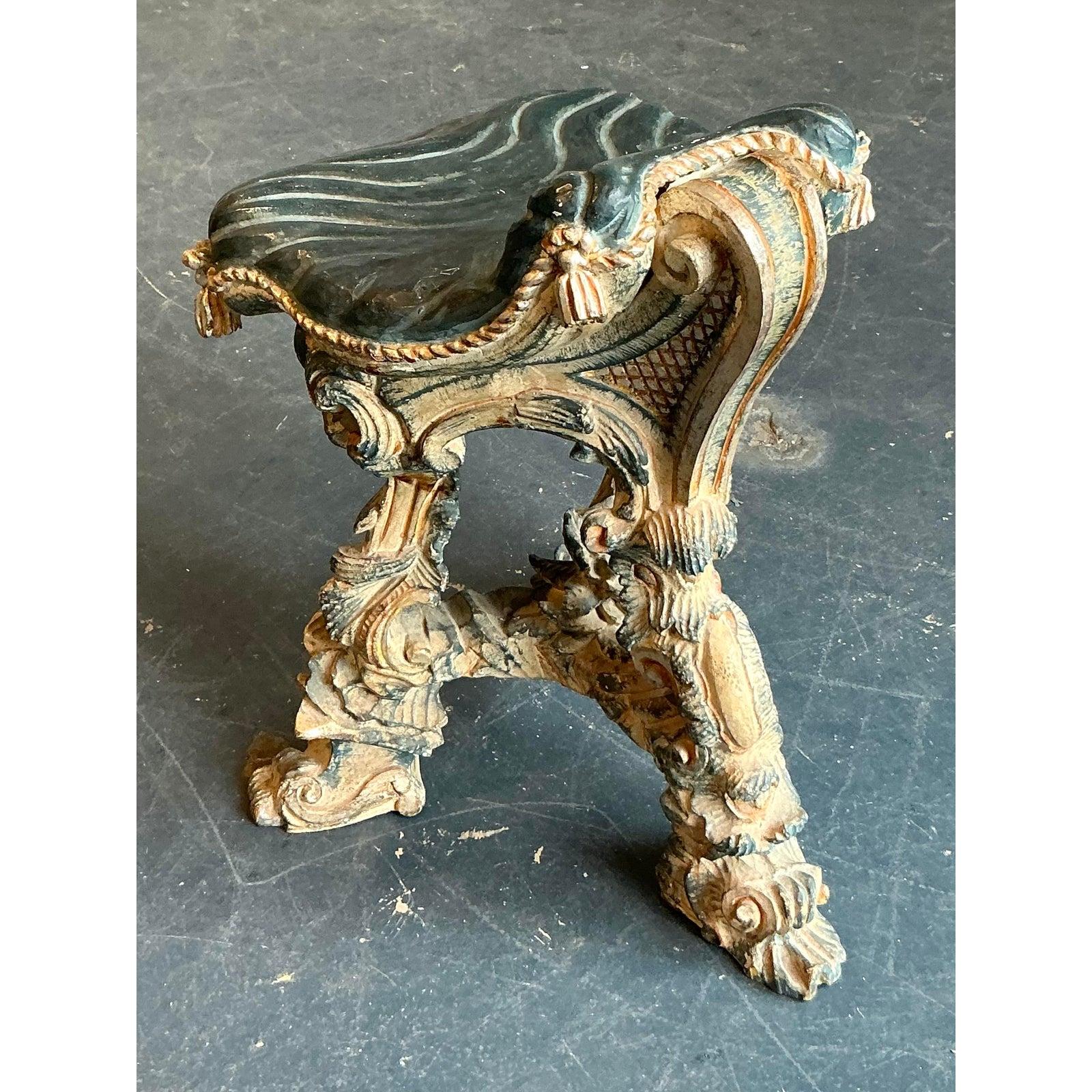 Vintage Regency 16th Century Carved Tassel Low Stool For Sale 2